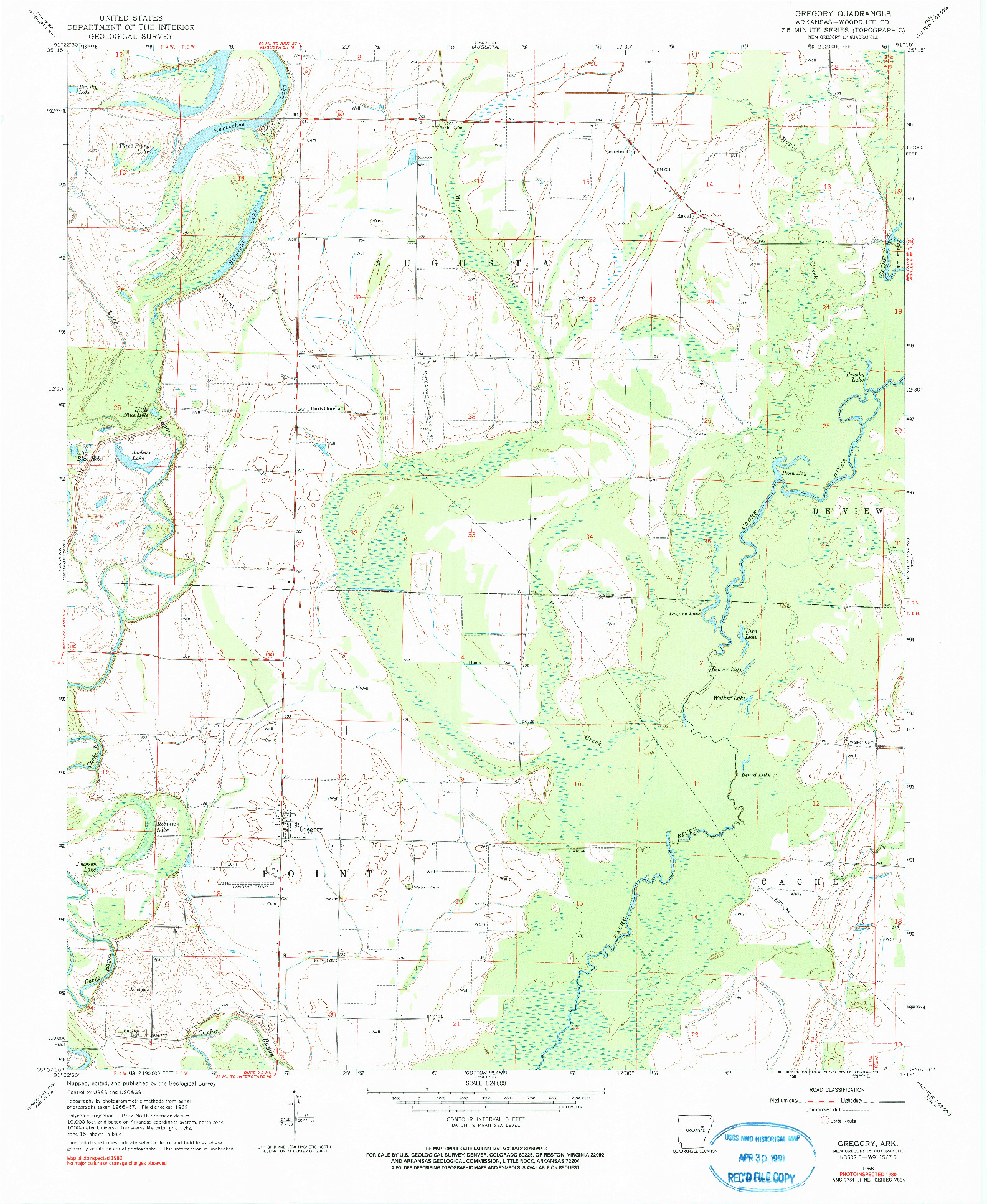 USGS 1:24000-SCALE QUADRANGLE FOR GREGORY, AR 1968