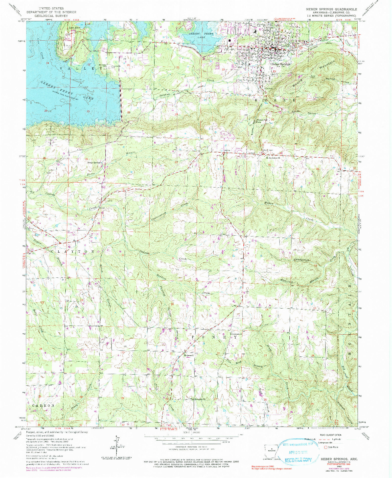 USGS 1:24000-SCALE QUADRANGLE FOR HEBER SPRINGS, AR 1963