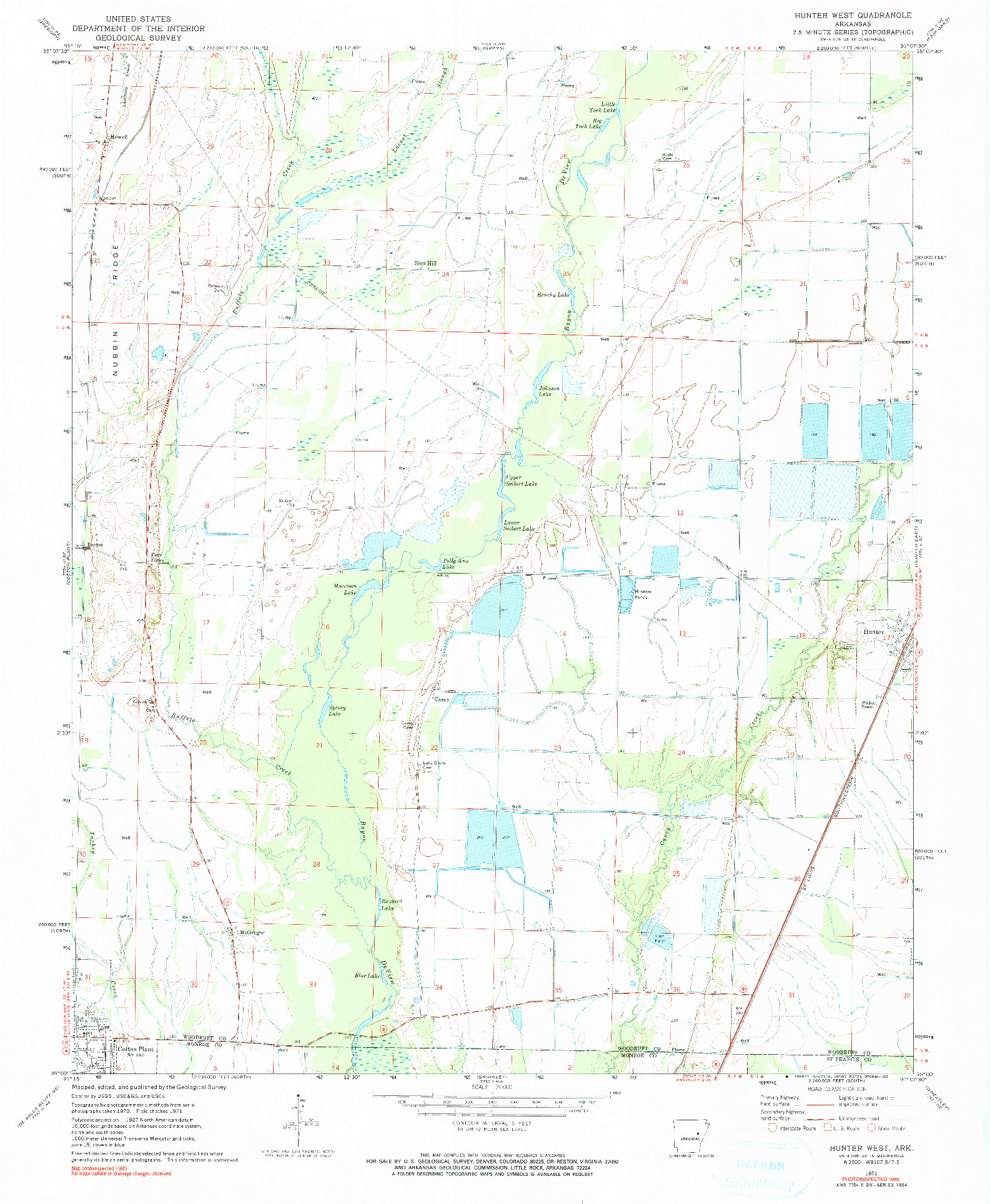 USGS 1:24000-SCALE QUADRANGLE FOR HUNTER WEST, AR 1971