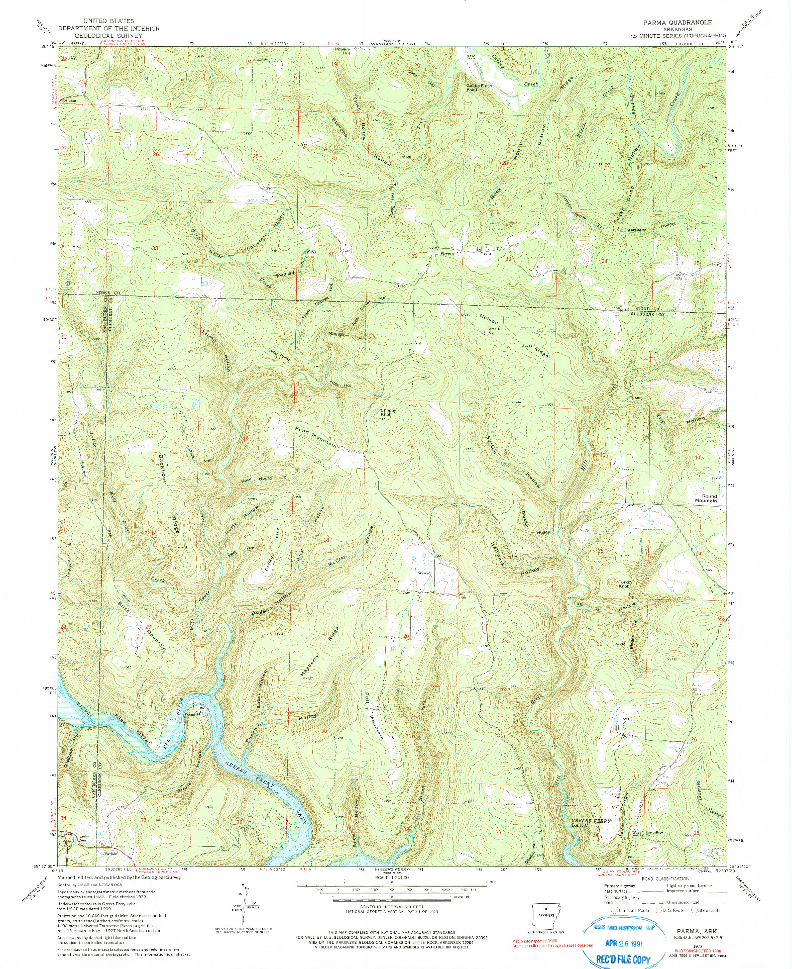 USGS 1:24000-SCALE QUADRANGLE FOR PARMA, AR 1973