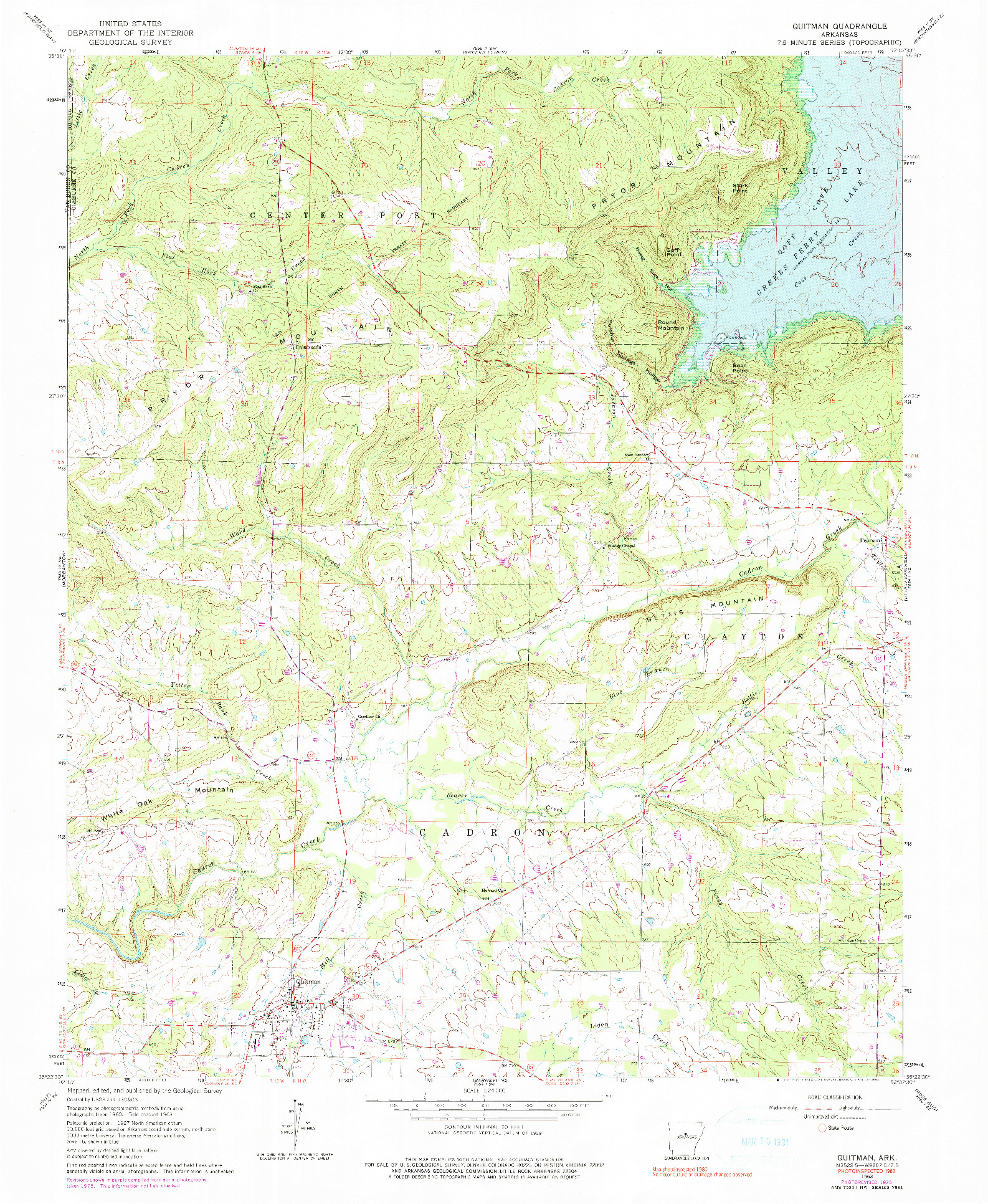 USGS 1:24000-SCALE QUADRANGLE FOR QUITMAN, AR 1963