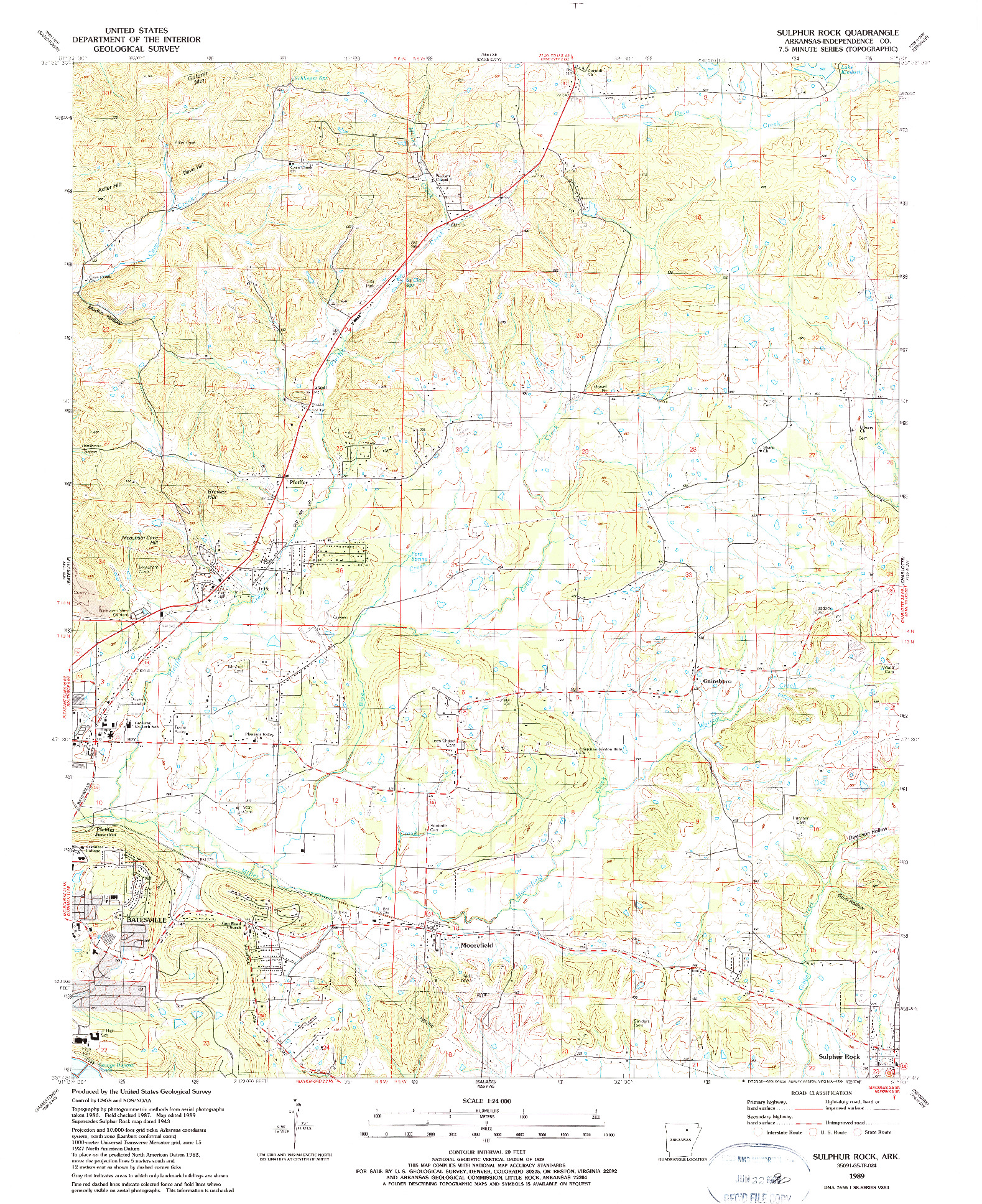 USGS 1:24000-SCALE QUADRANGLE FOR SULPHUR ROCK, AR 1989