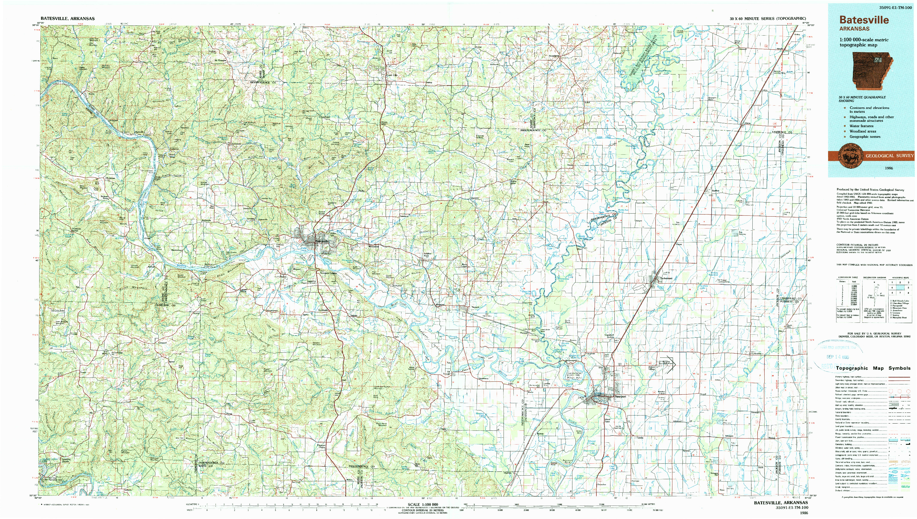 USGS 1:100000-SCALE QUADRANGLE FOR BATESVILLE, AR 1986