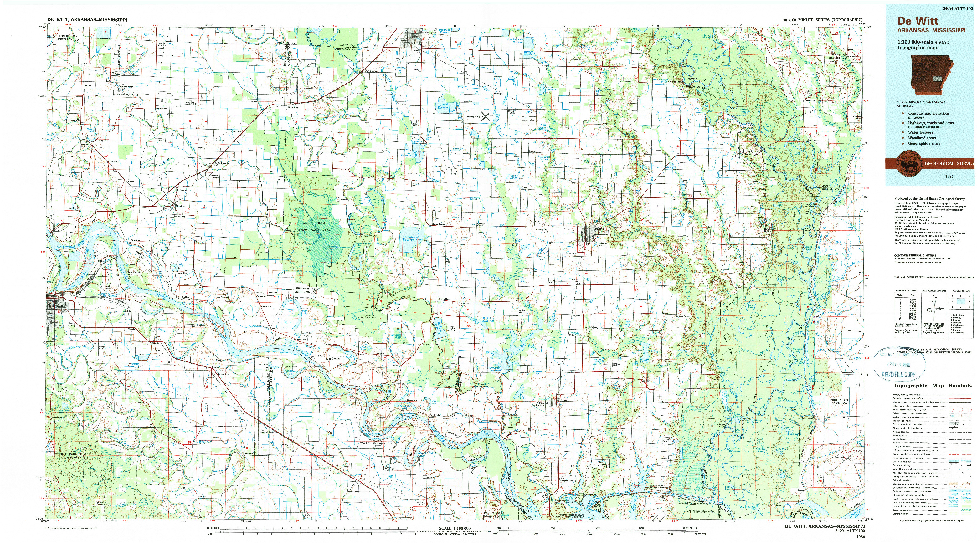 USGS 1:100000-SCALE QUADRANGLE FOR DE WITT, AR 1986