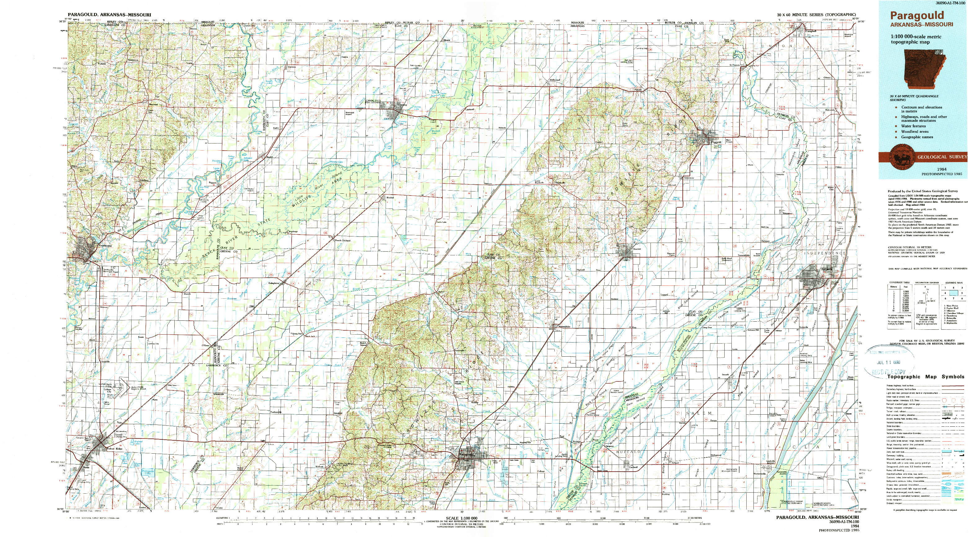 USGS 1:100000-SCALE QUADRANGLE FOR PARAGOULD, AR 1984