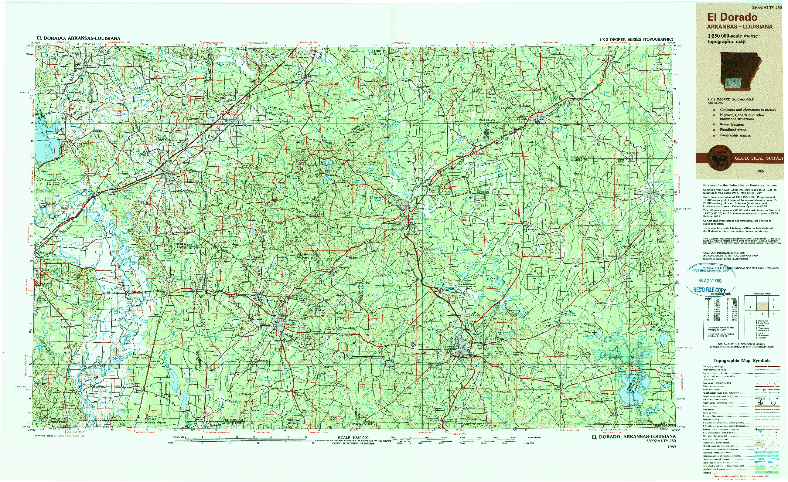 USGS 1:250000-SCALE QUADRANGLE FOR EL DORADO, AR 1989