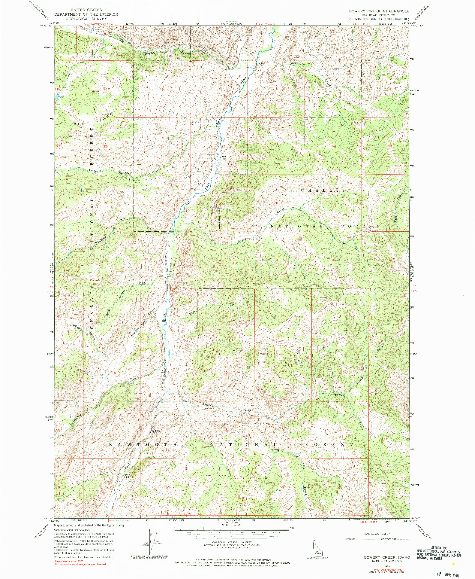 USGS 1:24000-SCALE QUADRANGLE FOR BOWERY CREEK, ID 1963