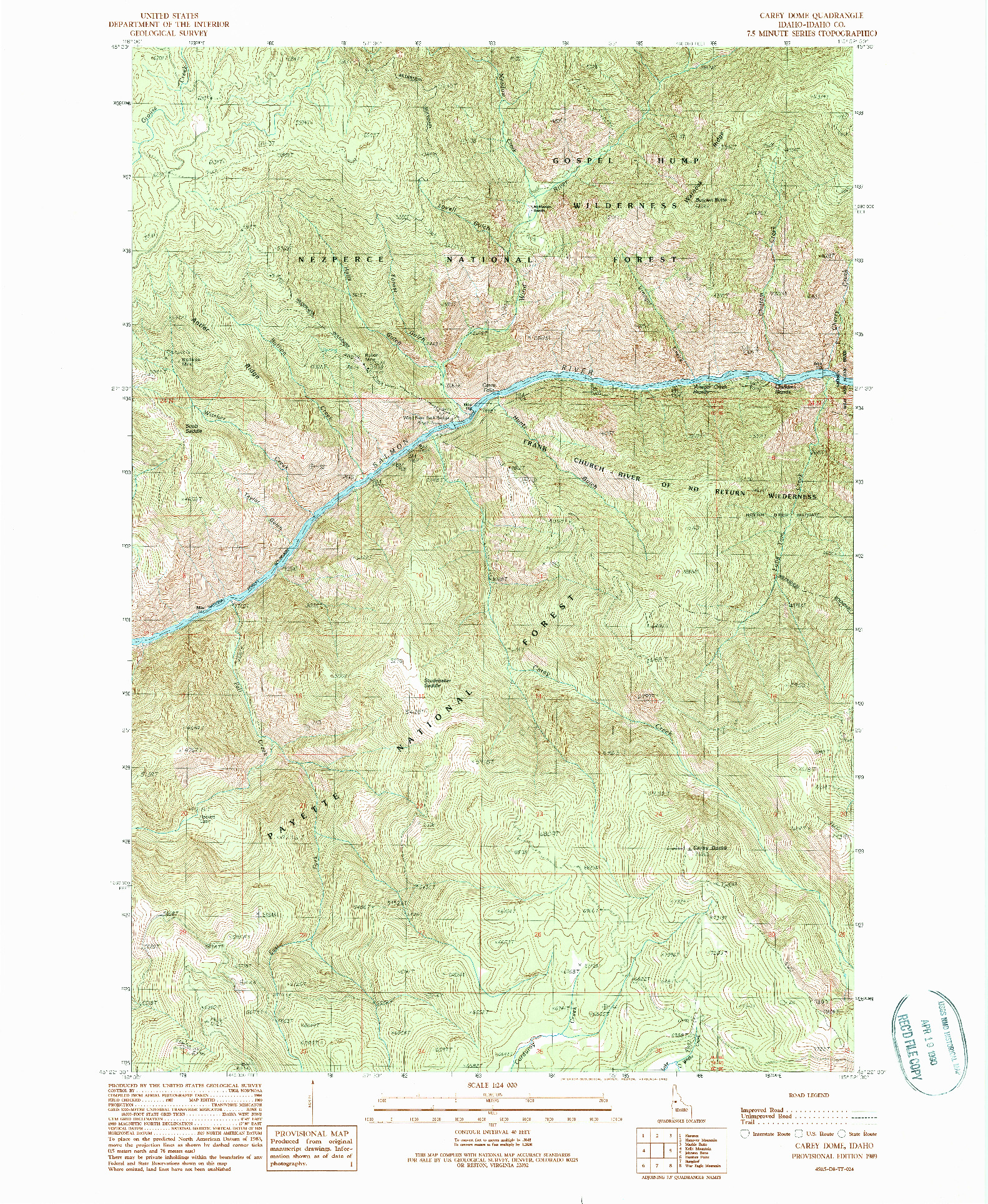 USGS 1:24000-SCALE QUADRANGLE FOR CAREY DOME, ID 1989