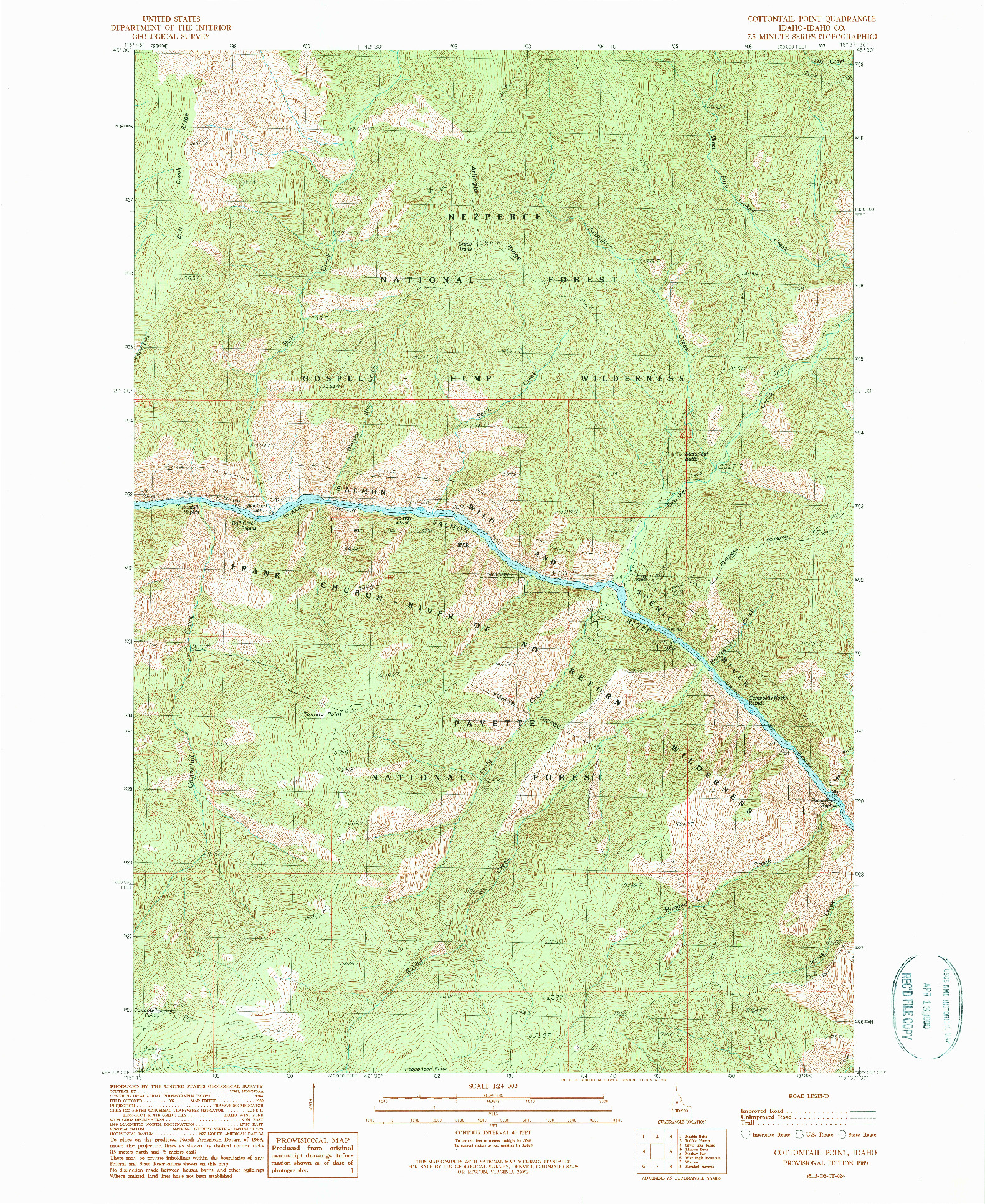 USGS 1:24000-SCALE QUADRANGLE FOR COTTONTAIL POINT, ID 1989