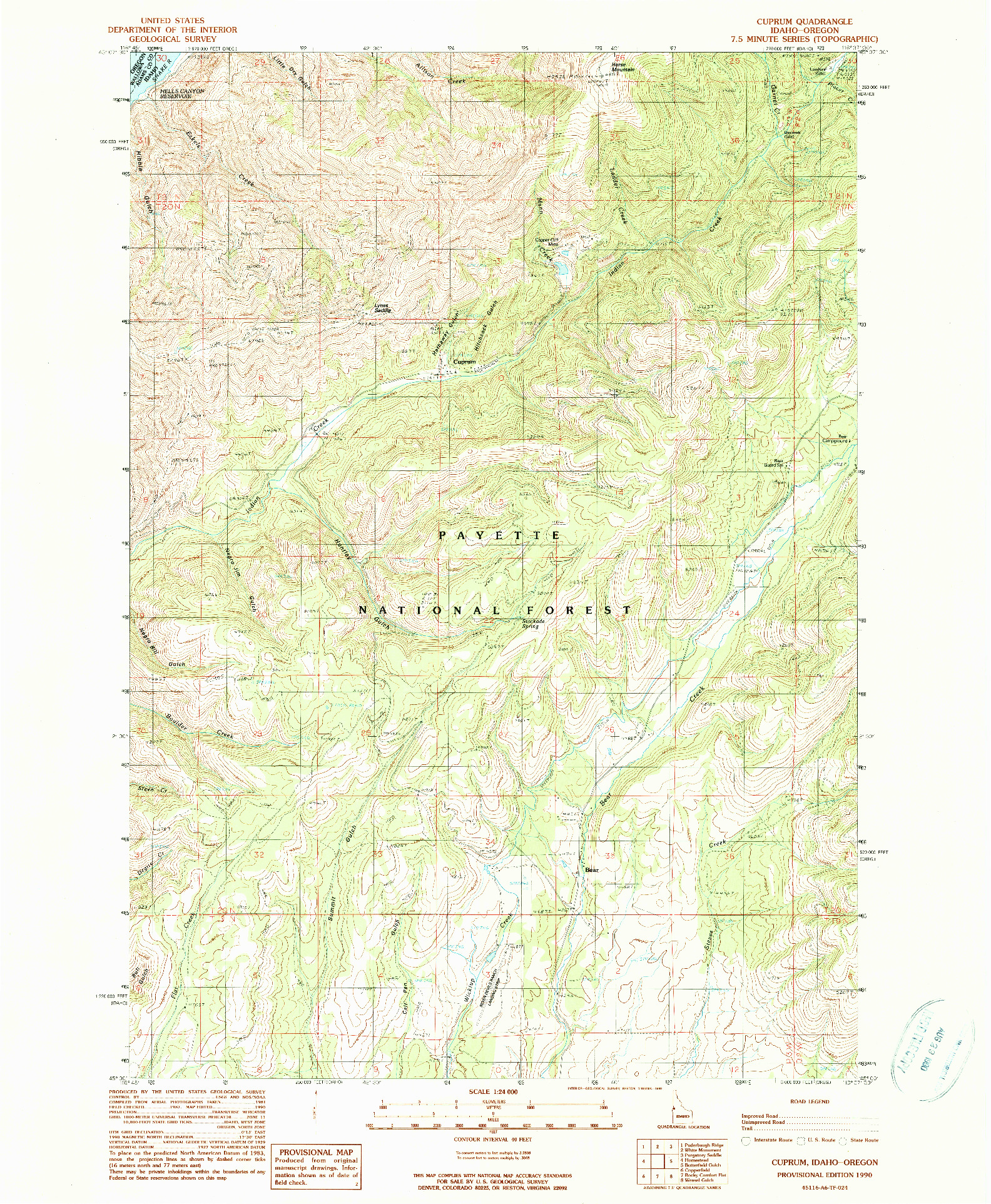 USGS 1:24000-SCALE QUADRANGLE FOR CUPRUM, ID 1990