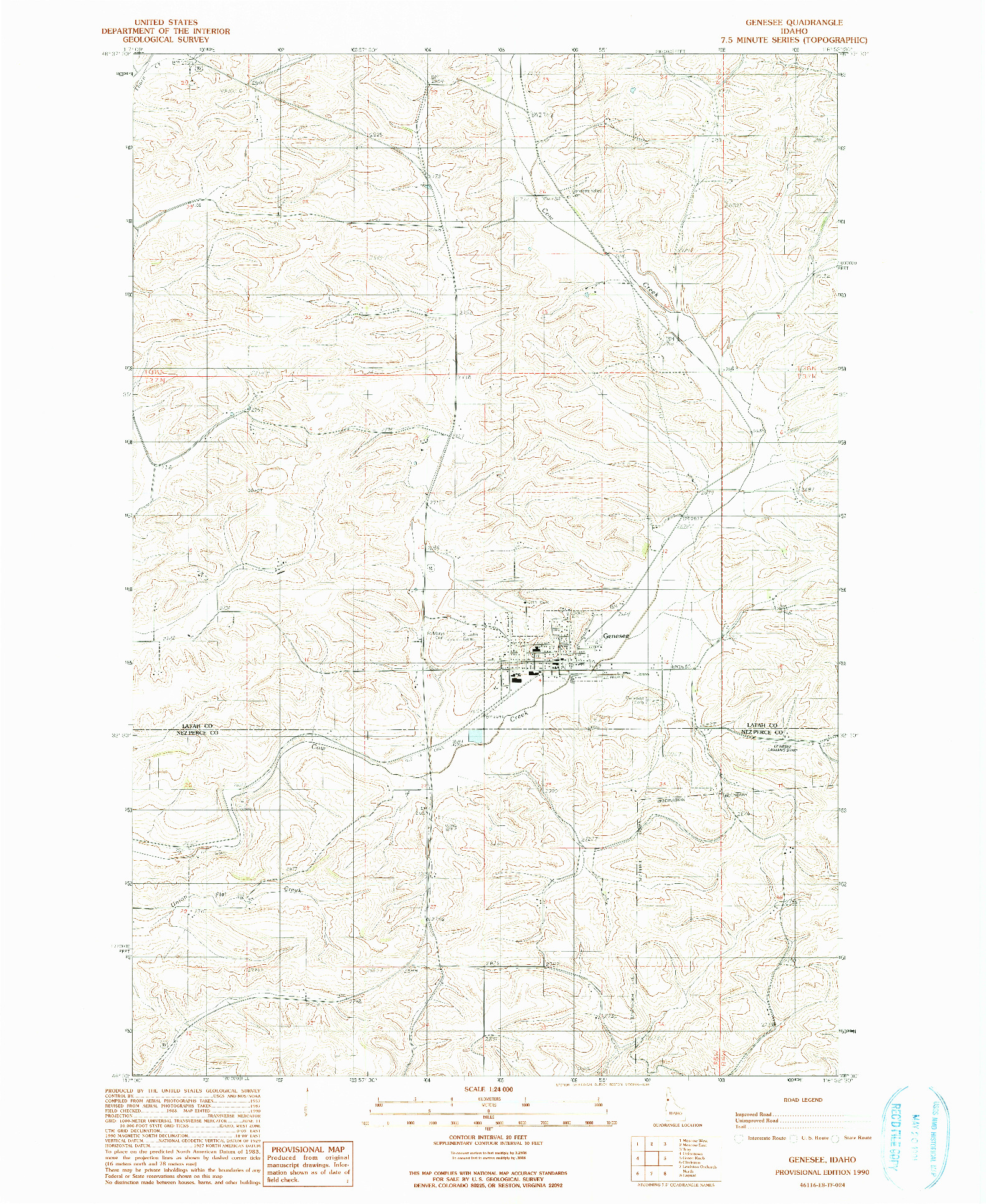 USGS 1:24000-SCALE QUADRANGLE FOR GENESEE, ID 1990