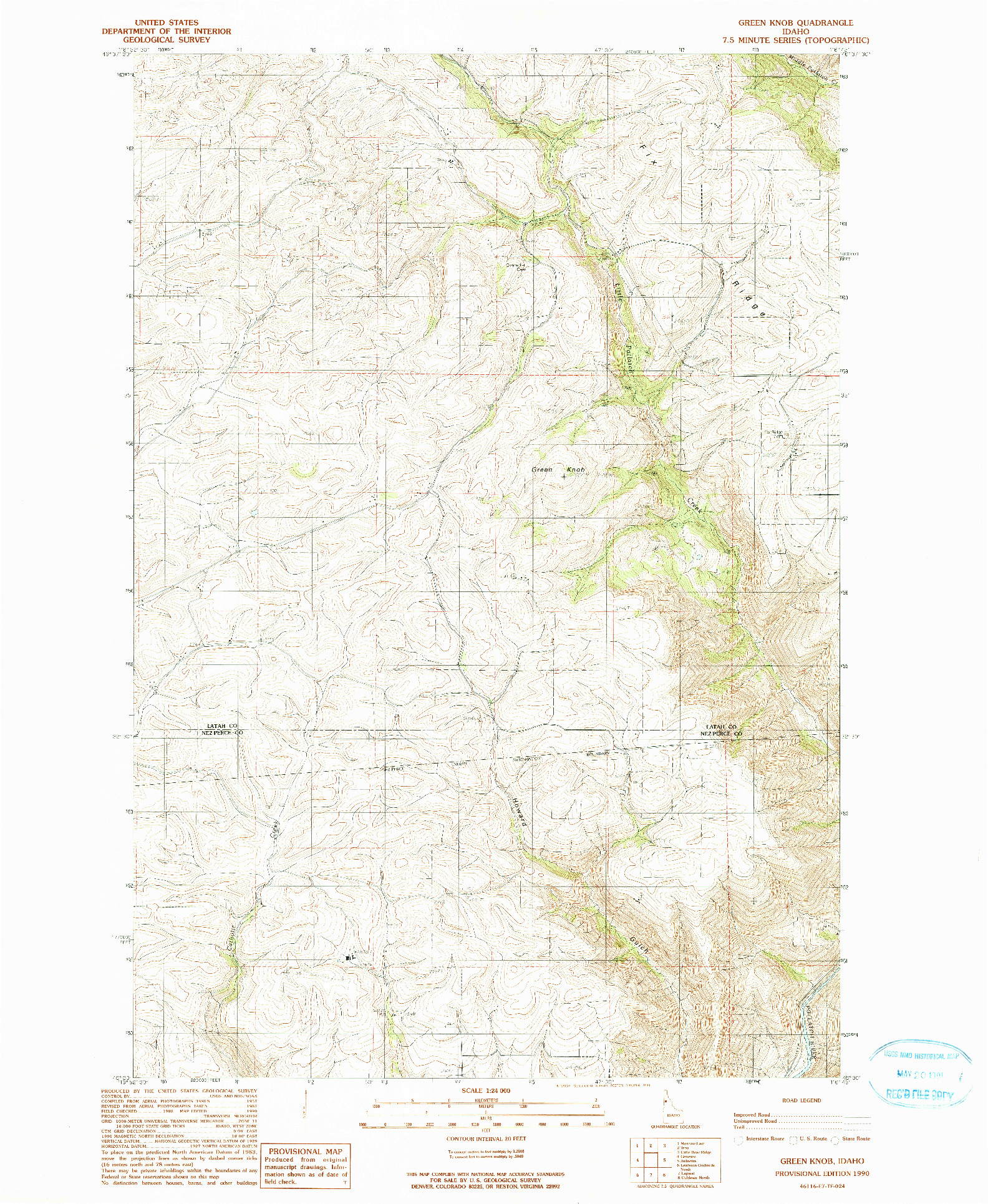 USGS 1:24000-SCALE QUADRANGLE FOR GREEN KNOB, ID 1990