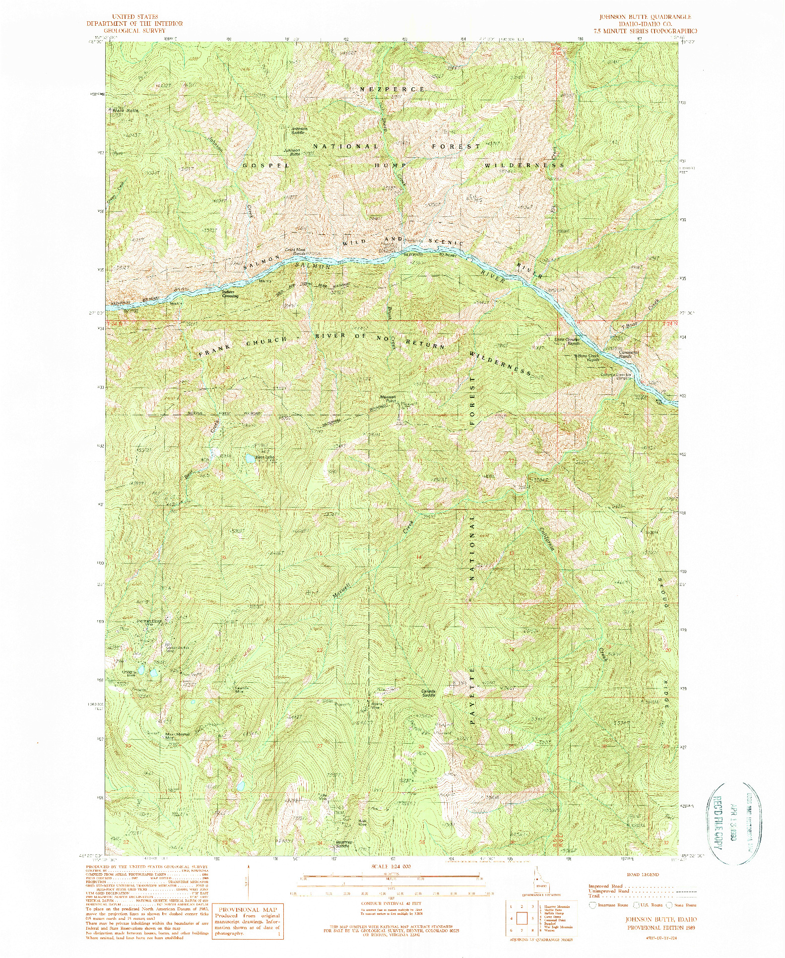 USGS 1:24000-SCALE QUADRANGLE FOR JOHNSON BUTTE, ID 1989