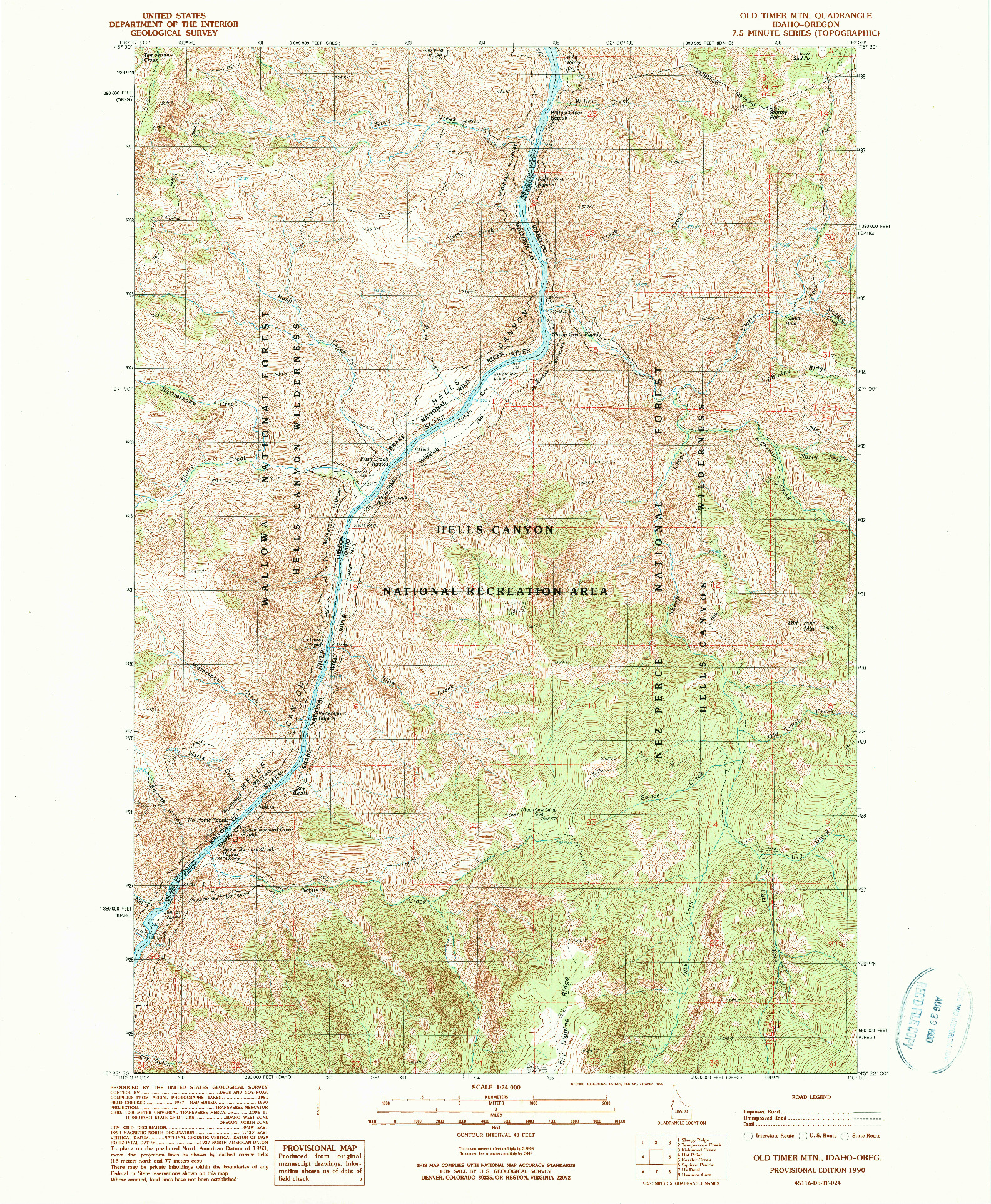 USGS 1:24000-SCALE QUADRANGLE FOR OLD TIMER MTN., ID 1990