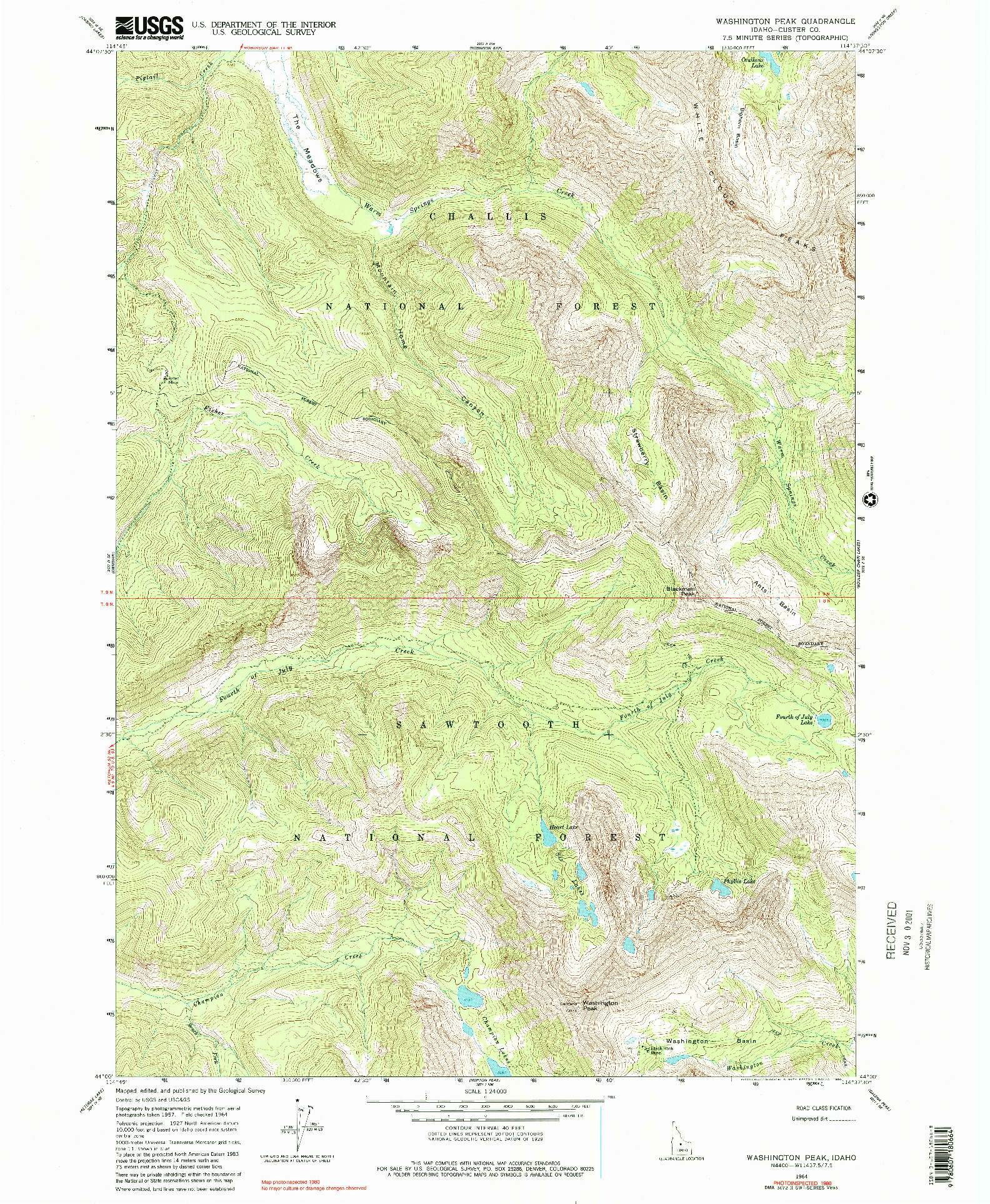 USGS 1:24000-SCALE QUADRANGLE FOR WASHINGTON PEAK, ID 1964