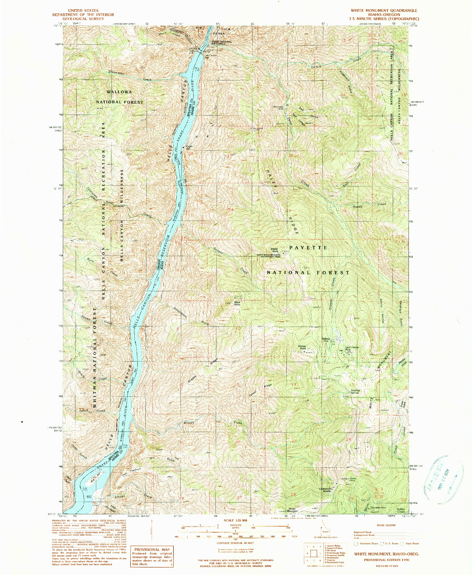 USGS 1:24000-SCALE QUADRANGLE FOR WHITE MONUMENT, ID 1990