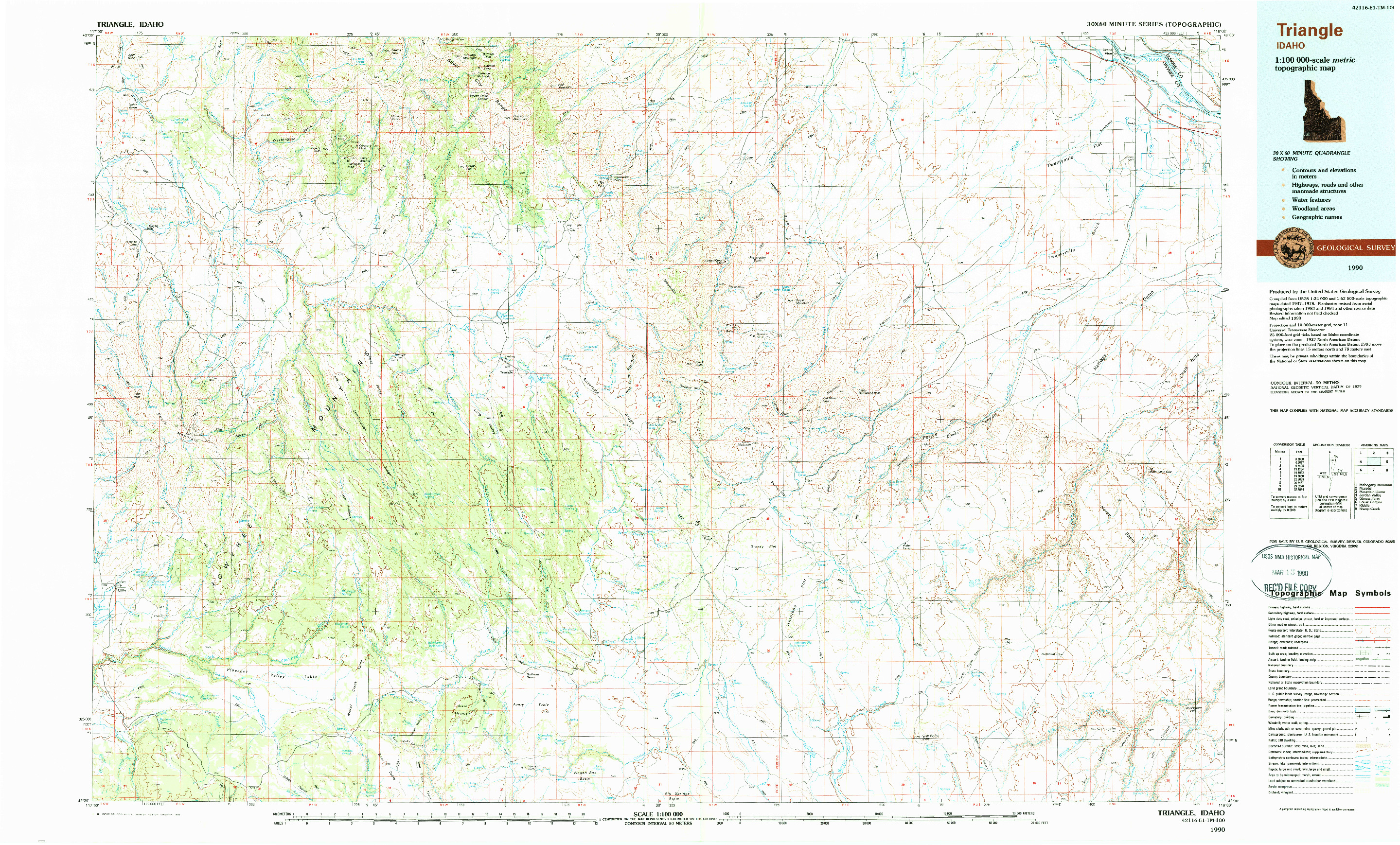 USGS 1:100000-SCALE QUADRANGLE FOR TRIANGLE, ID 1990