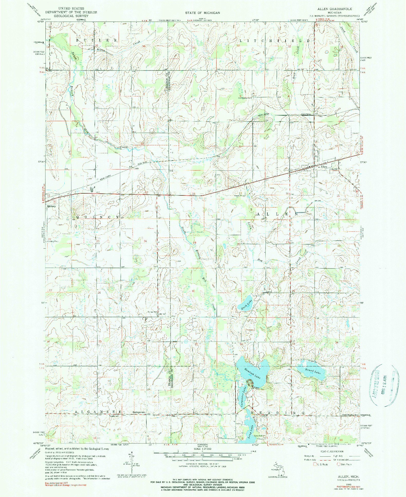 USGS 1:24000-SCALE QUADRANGLE FOR ALLEN, MI 1960