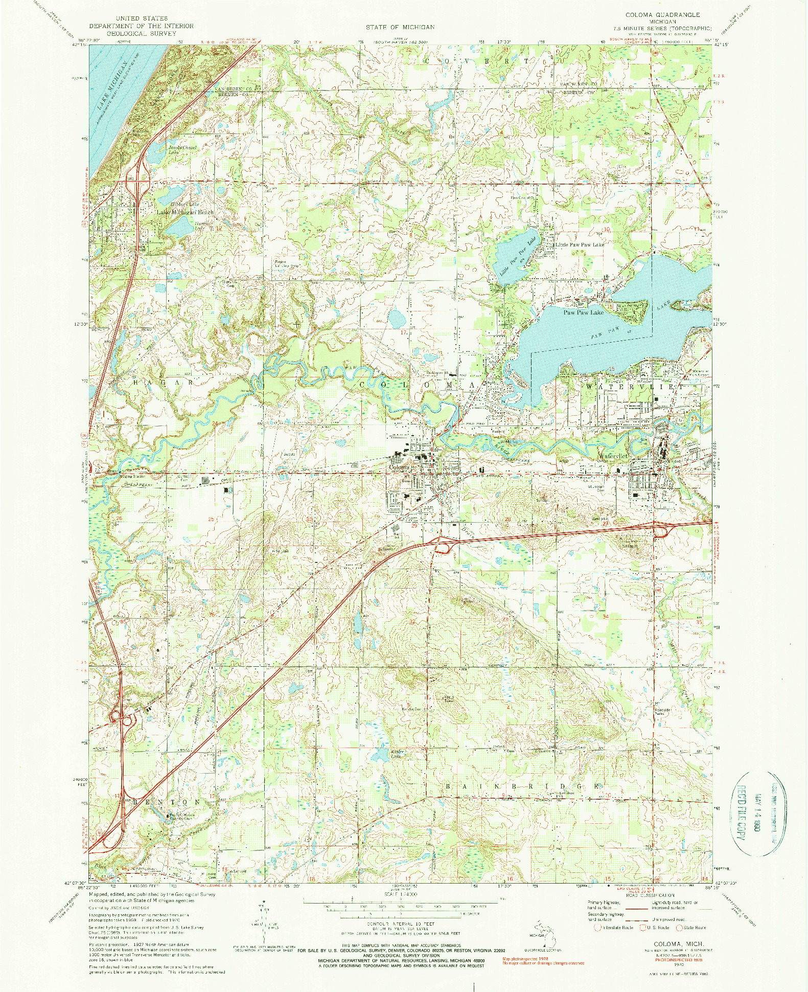 USGS 1:24000-SCALE QUADRANGLE FOR COLOMA, MI 1970