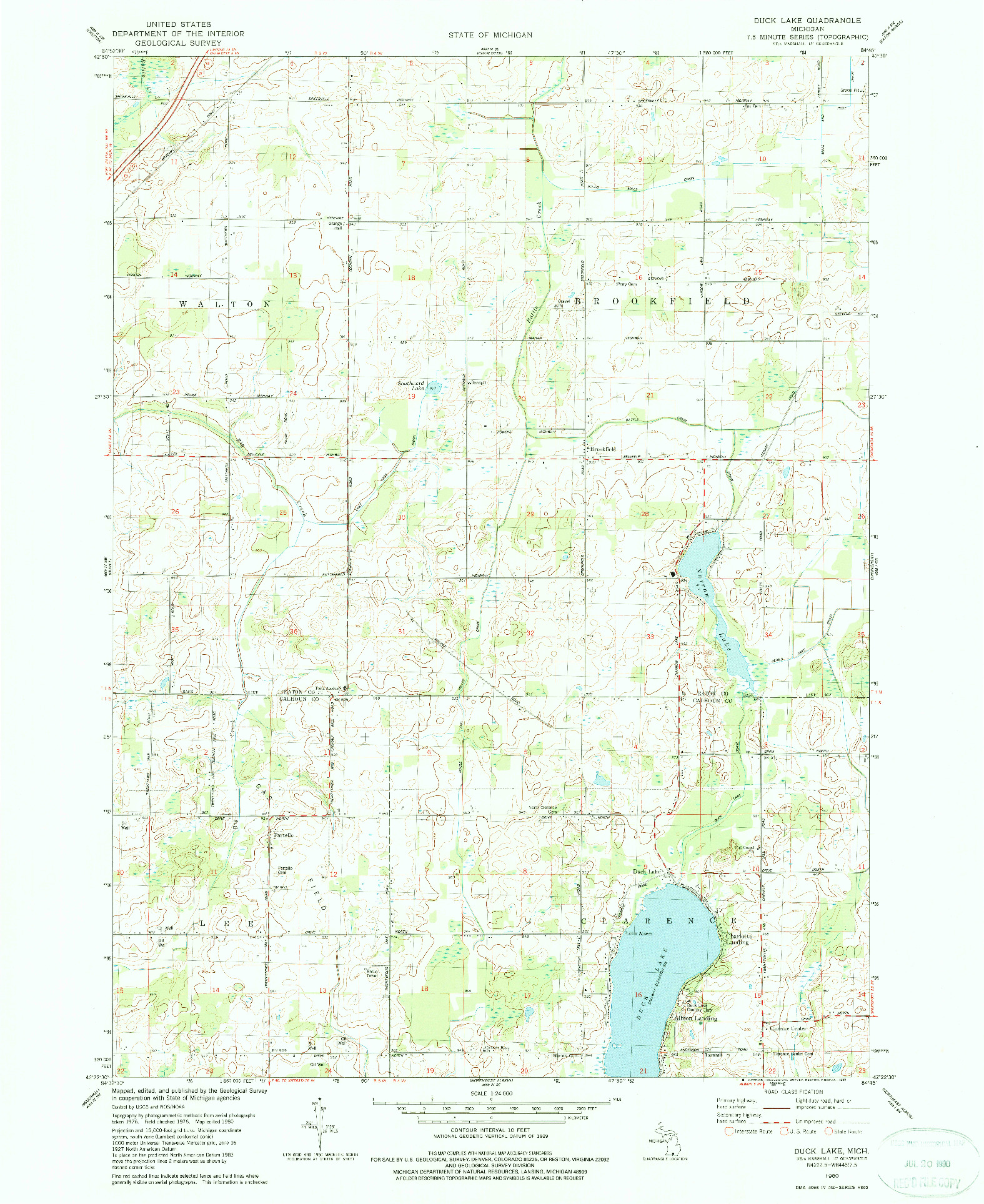 USGS 1:24000-SCALE QUADRANGLE FOR DUCK LAKE, MI 1980