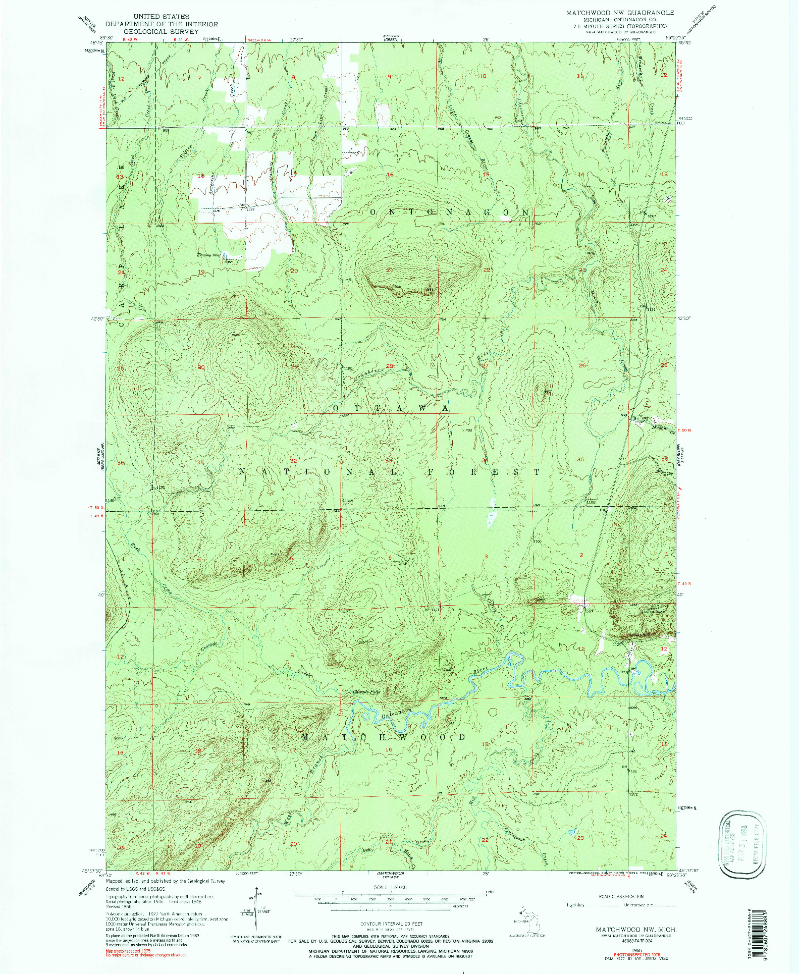 USGS 1:24000-SCALE QUADRANGLE FOR MATCHWOOD NW, MI 1956