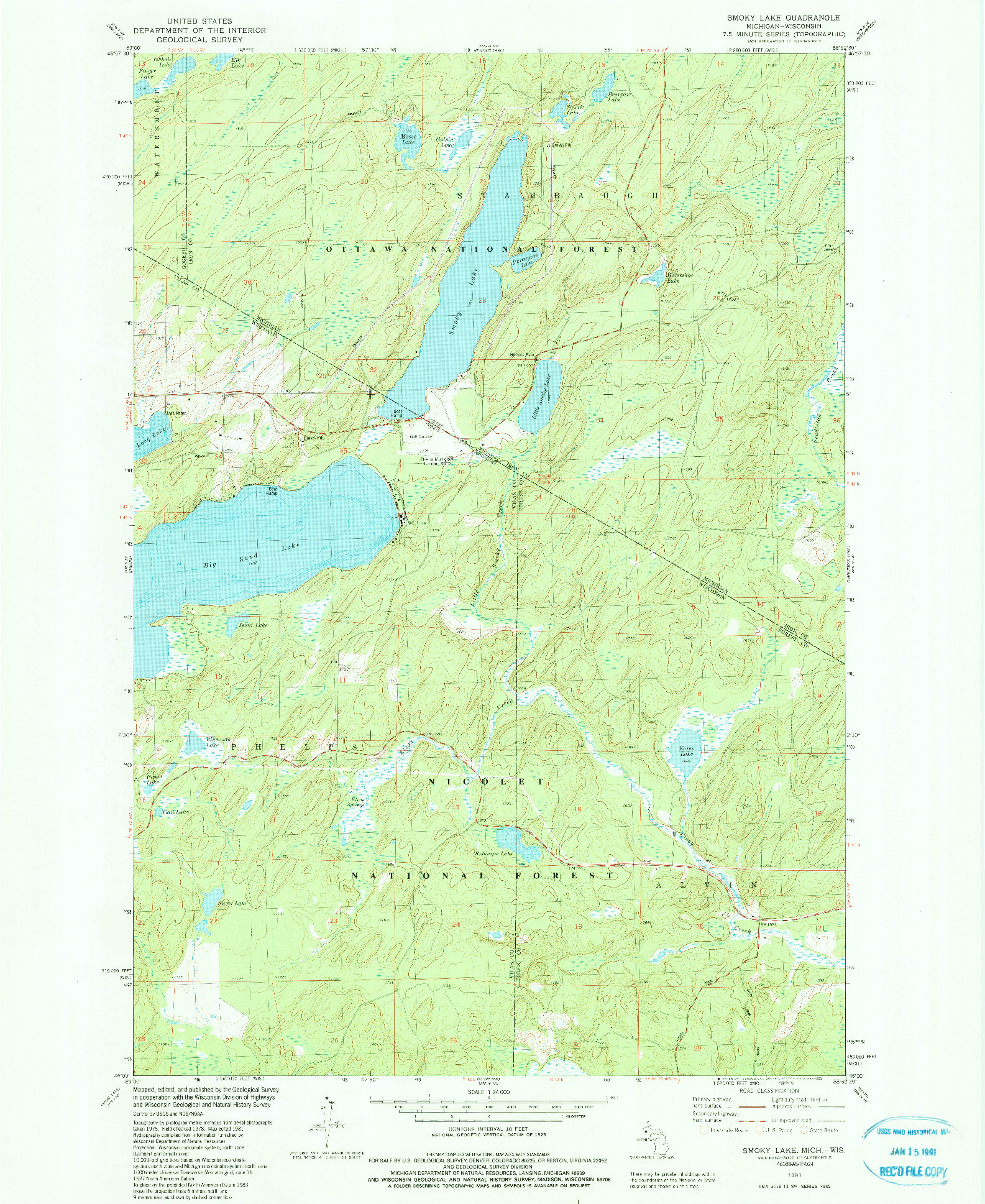 USGS 1:24000-SCALE QUADRANGLE FOR SMOKY LAKE, MI 1981