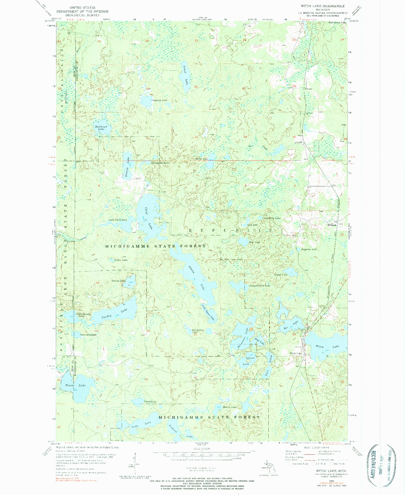 USGS 1:24000-SCALE QUADRANGLE FOR WITCH LAKE, MI 1955