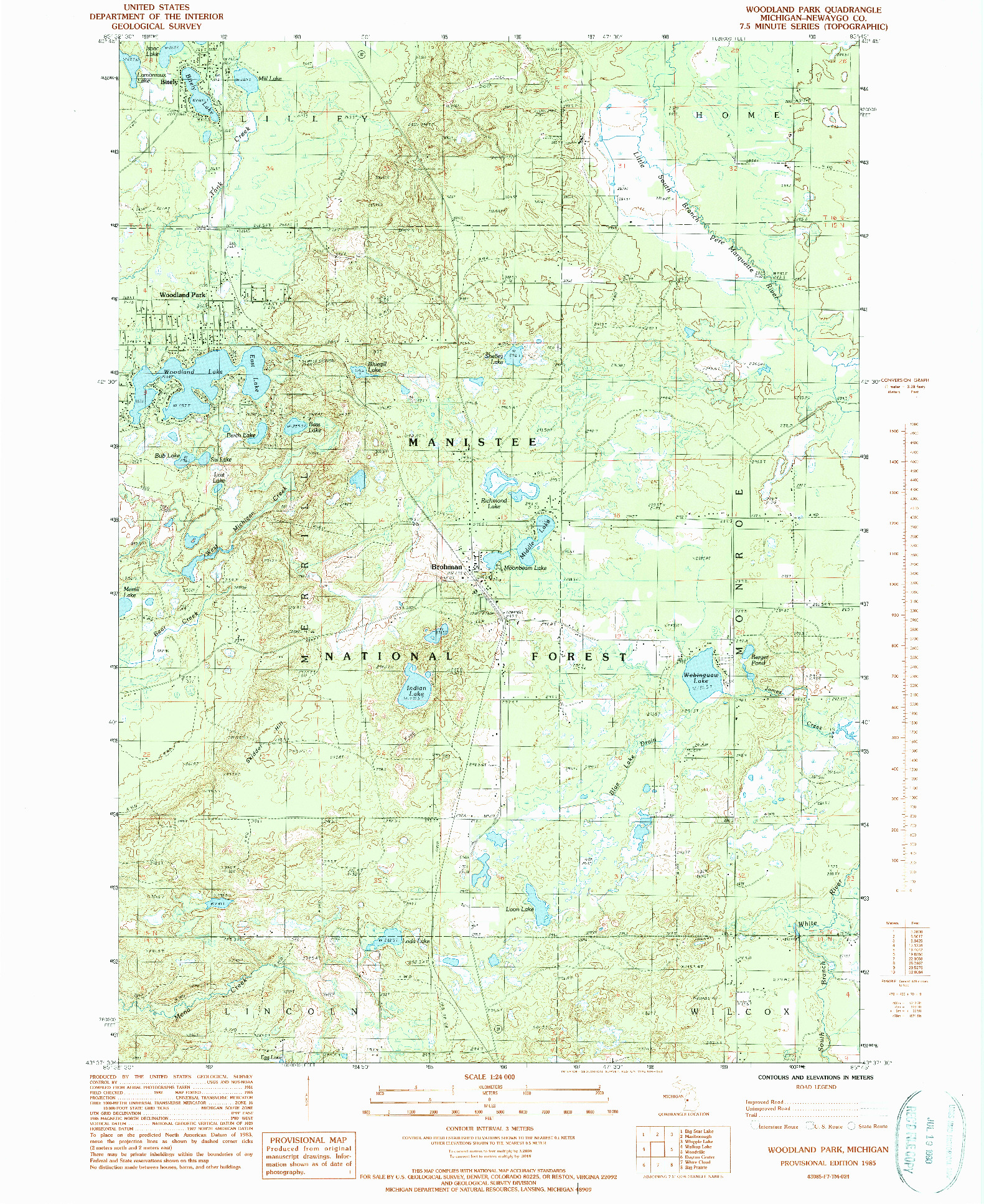 USGS 1:24000-SCALE QUADRANGLE FOR WOODLAND PARK, MI 1985