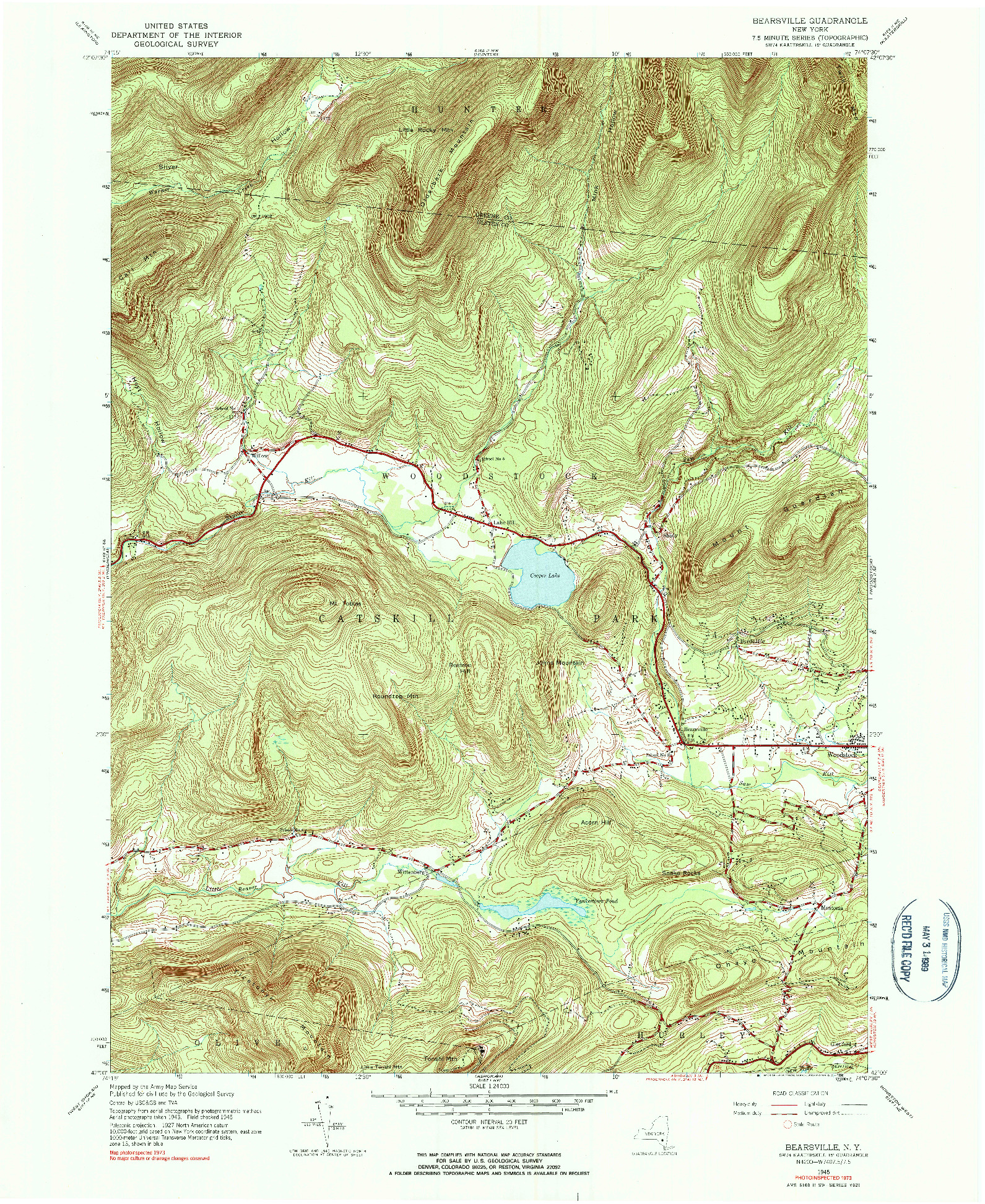 USGS 1:24000-SCALE QUADRANGLE FOR BEARSVILLE, NY 1945