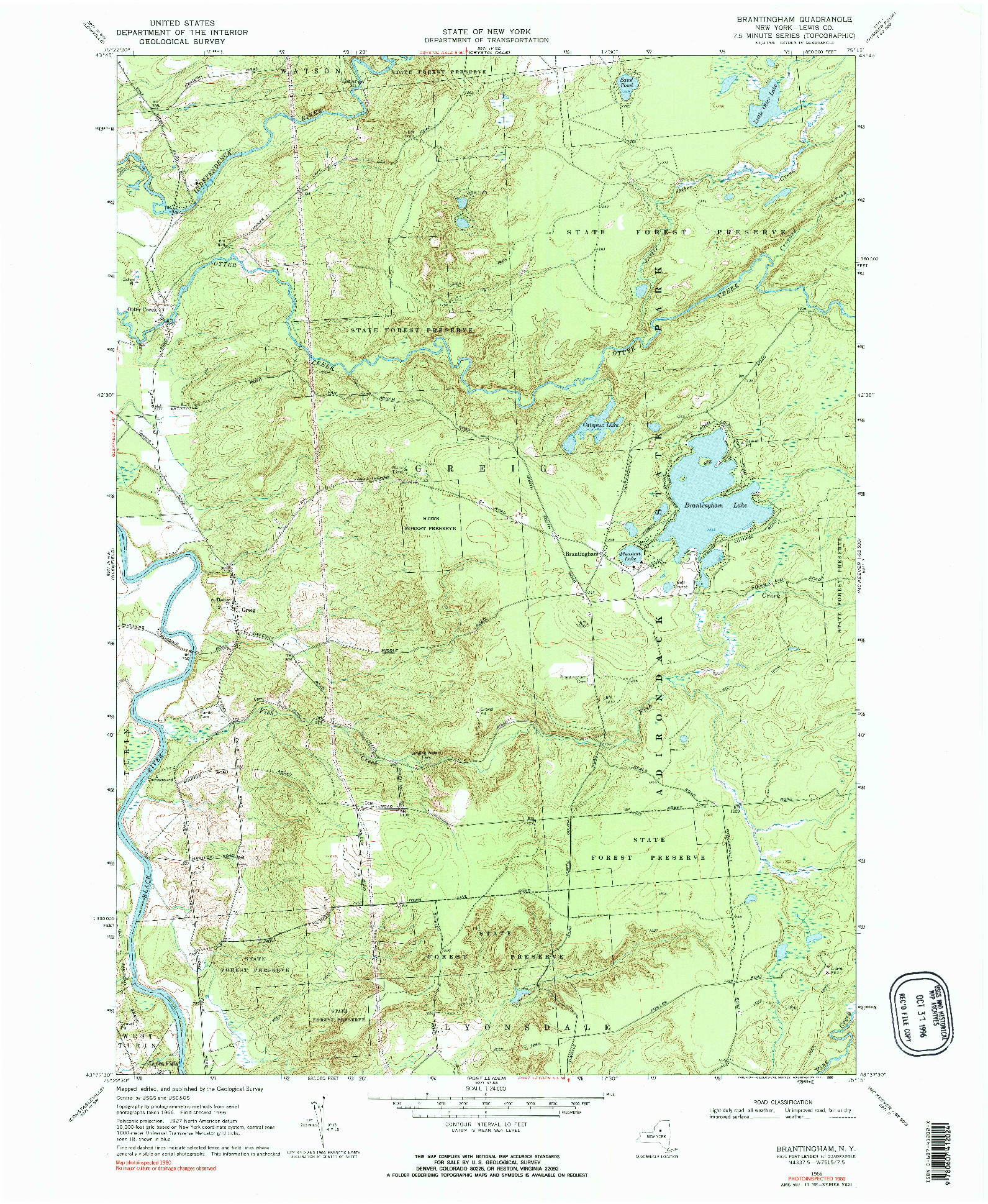 USGS 1:24000-SCALE QUADRANGLE FOR BRANTINGHAM, NY 1966