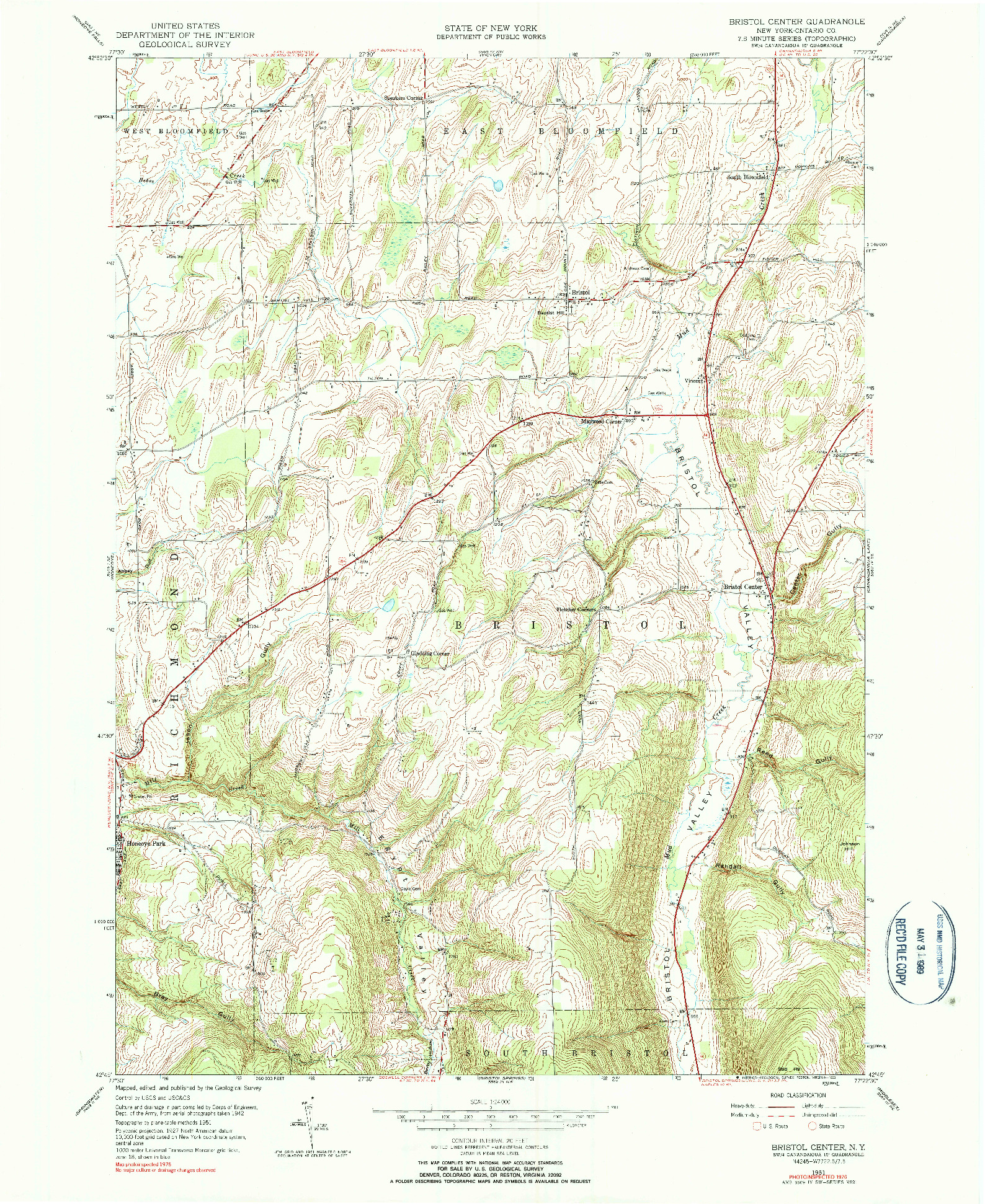 USGS 1:24000-SCALE QUADRANGLE FOR BRISTOL CENTER, NY 1951