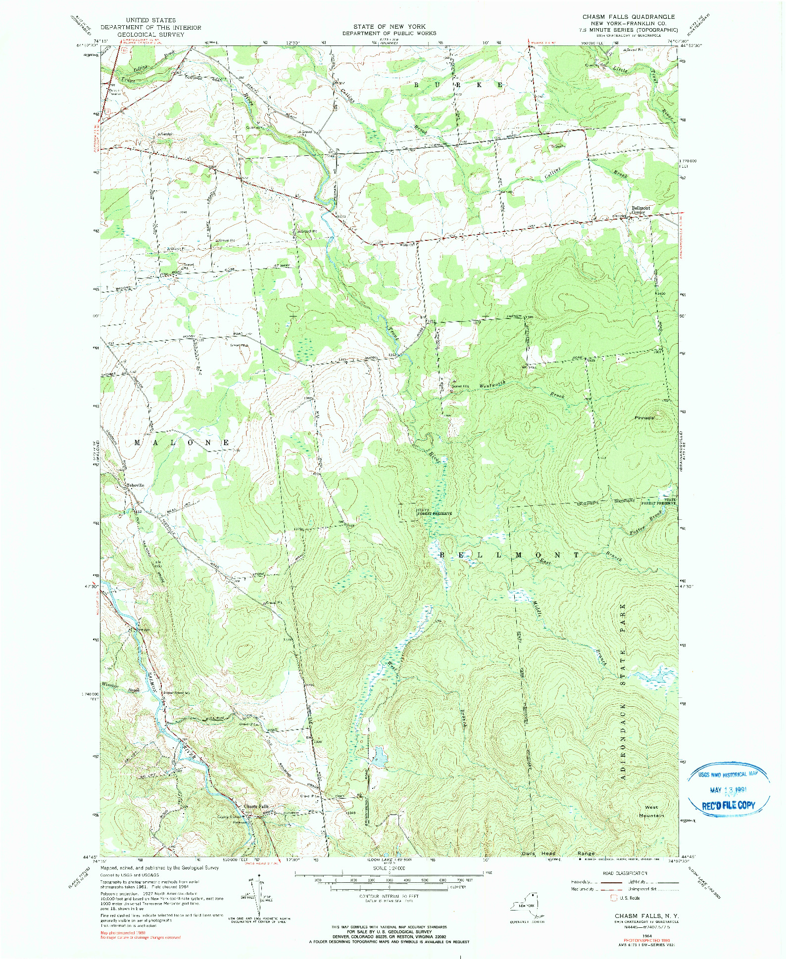 USGS 1:24000-SCALE QUADRANGLE FOR CHASM FALLS, NY 1964