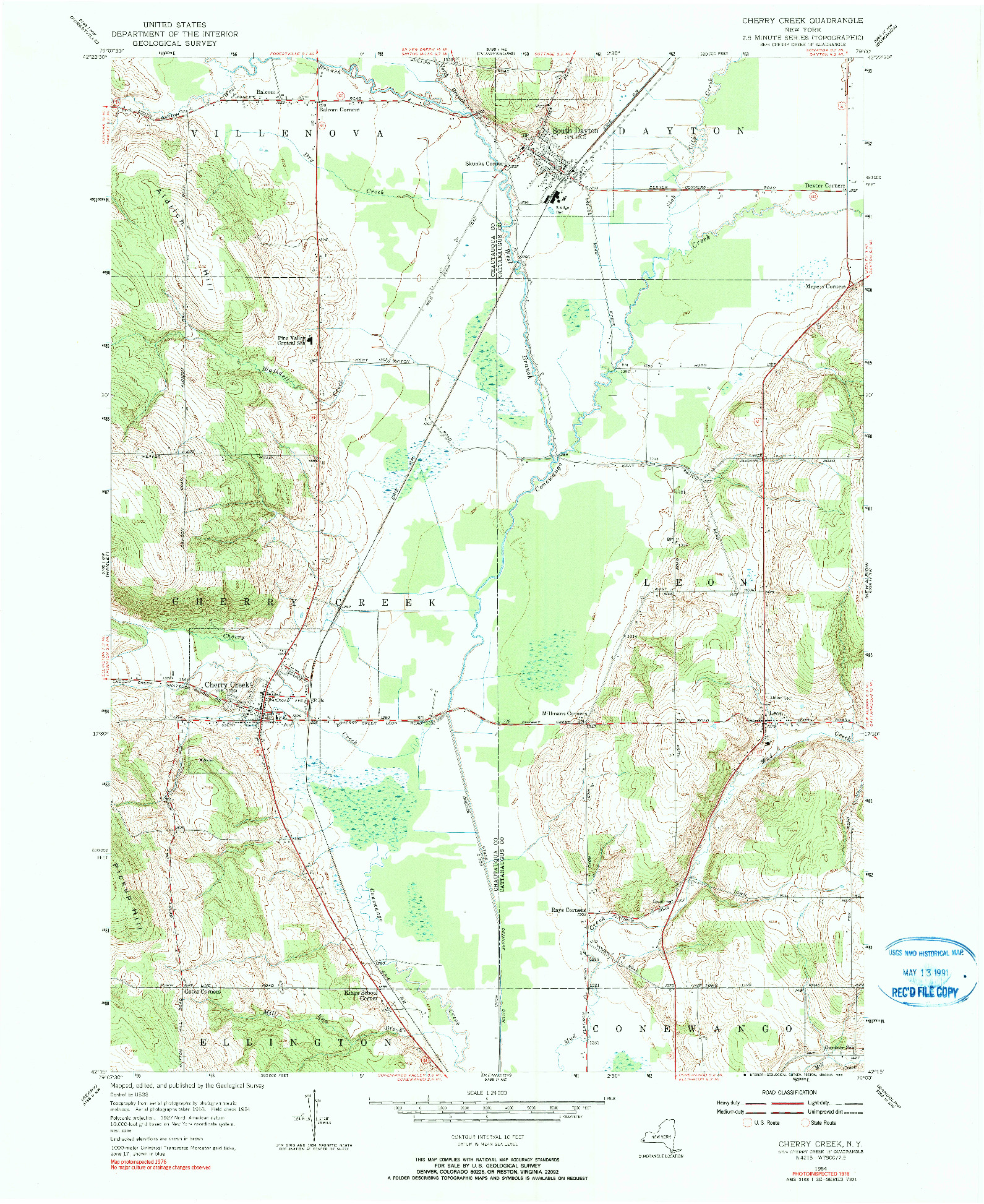 USGS 1:24000-SCALE QUADRANGLE FOR CHERRY CREEK, NY 1954