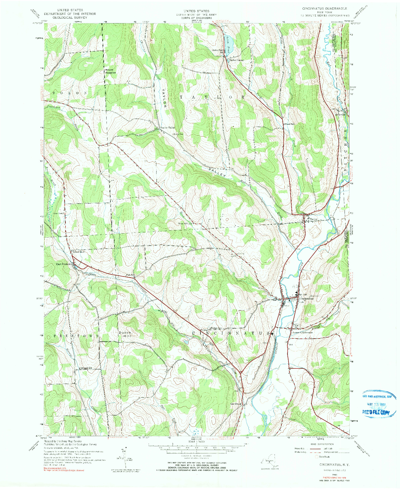 USGS 1:24000-SCALE QUADRANGLE FOR CINCINNATUS, NY 1943