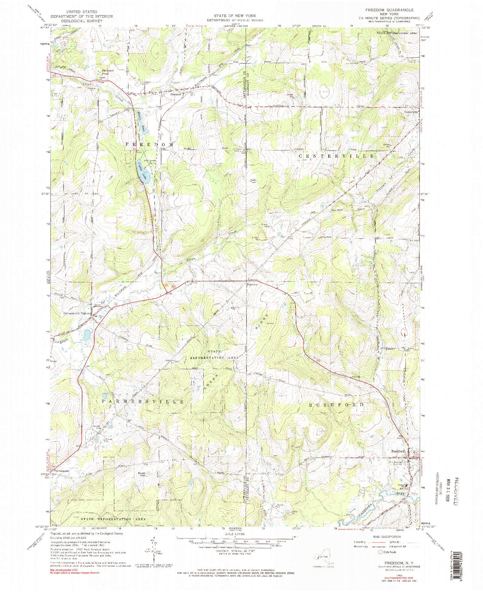 USGS 1:24000-SCALE QUADRANGLE FOR FREEDOM, NY 1963