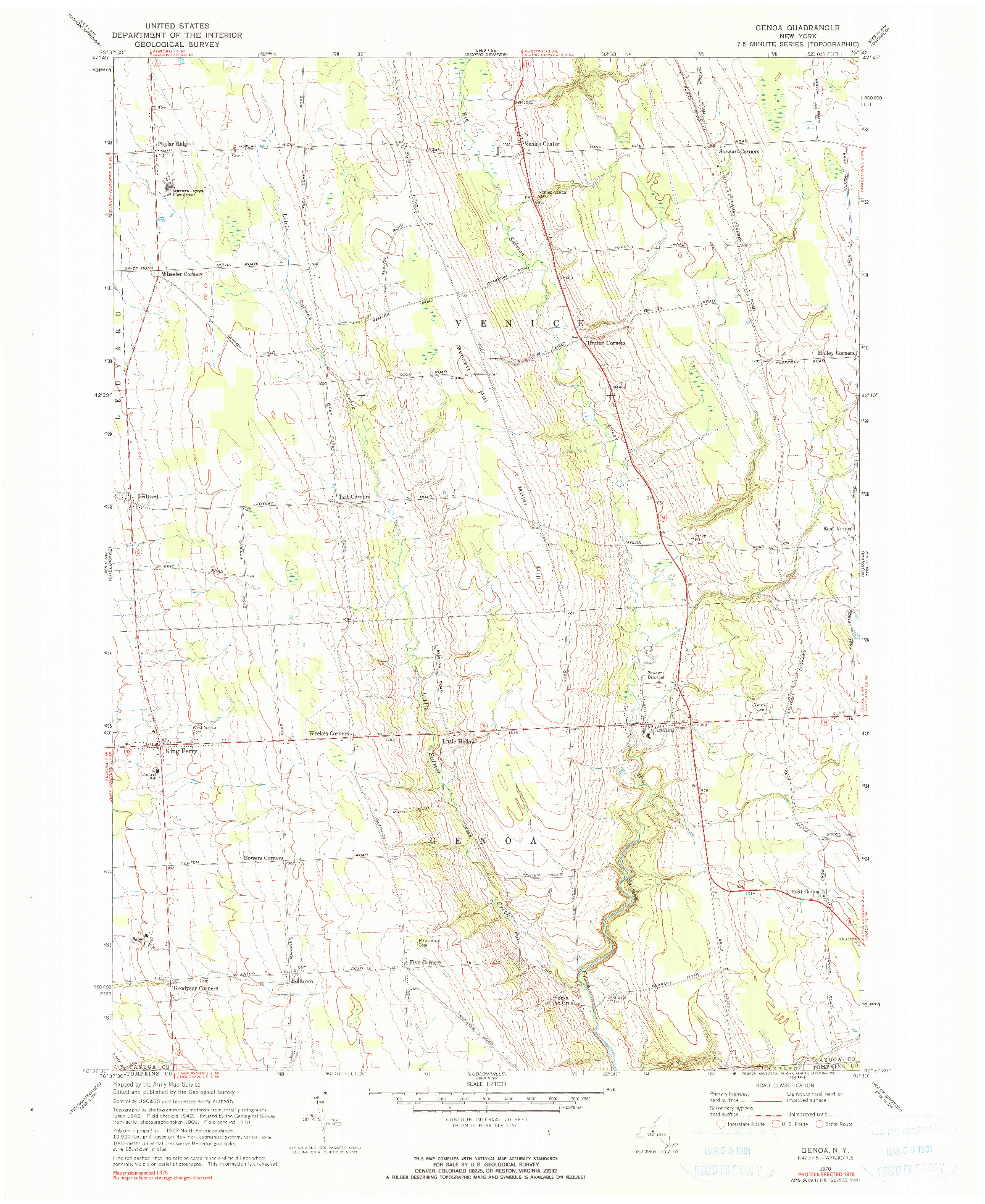 USGS 1:24000-SCALE QUADRANGLE FOR GENOA, NY 1970