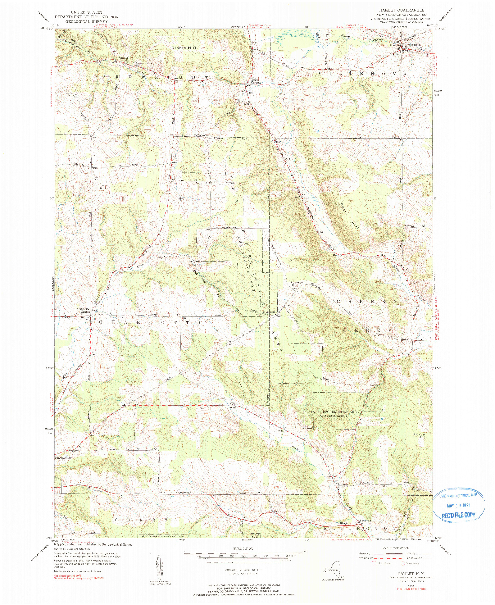 USGS 1:24000-SCALE QUADRANGLE FOR HAMLET, NY 1954