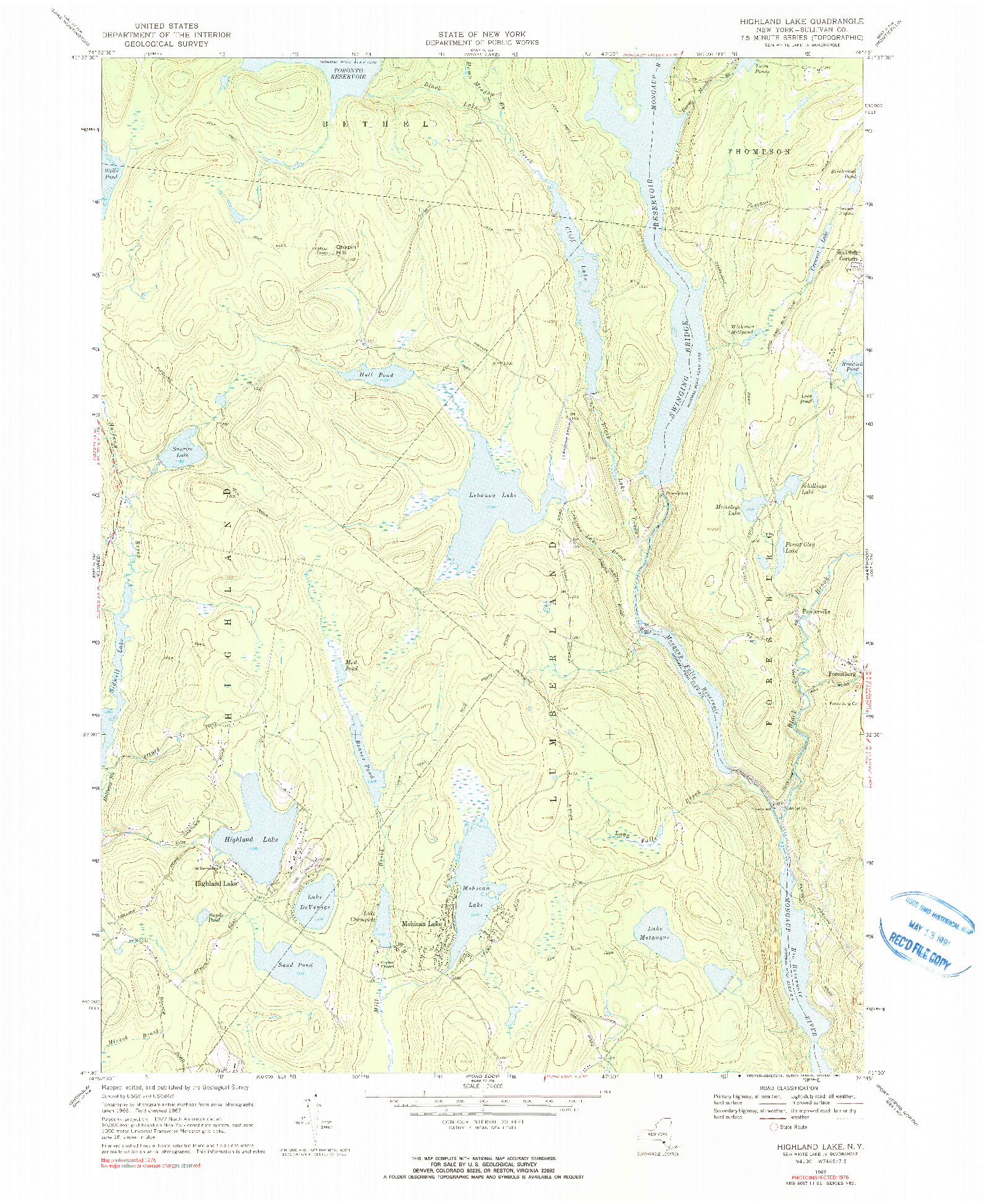 USGS 1:24000-SCALE QUADRANGLE FOR HIGHLAND LAKE, NY 1967