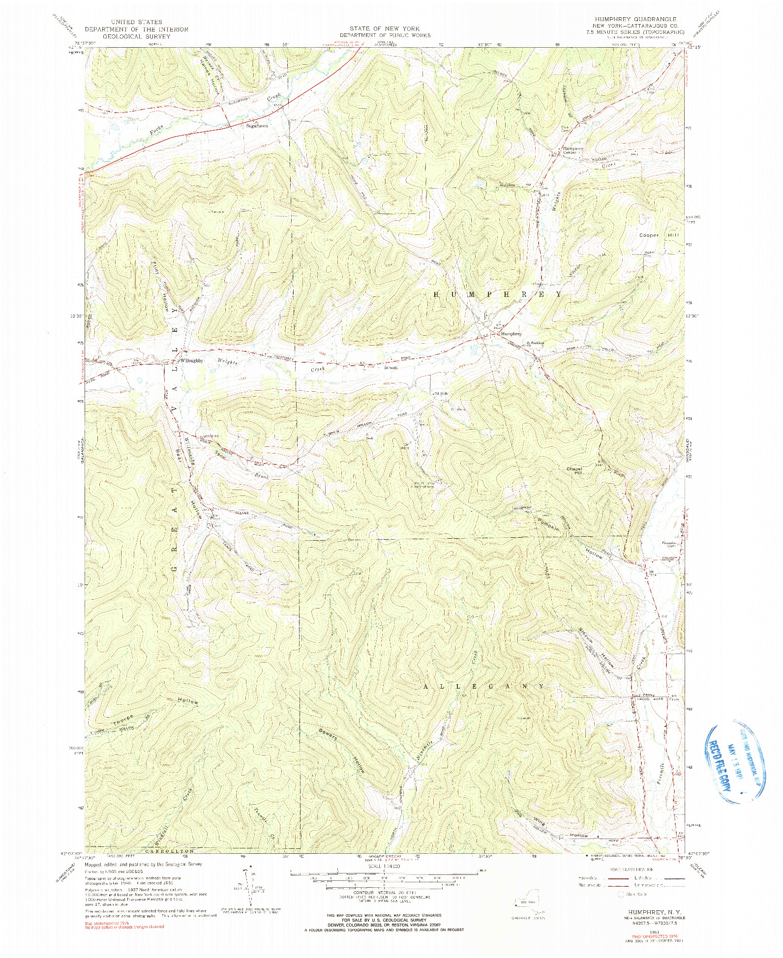 USGS 1:24000-SCALE QUADRANGLE FOR HUMPHREY, NY 1961