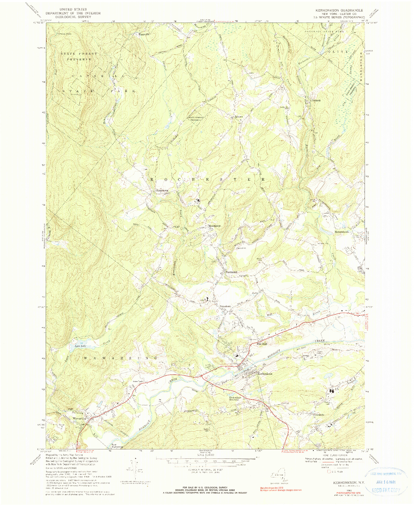 USGS 1:24000-SCALE QUADRANGLE FOR KERHONKSON, NY 1969
