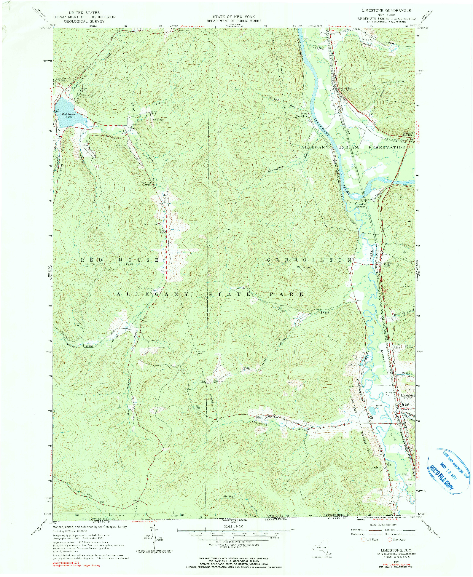 USGS 1:24000-SCALE QUADRANGLE FOR LIMESTONE, NY 1961