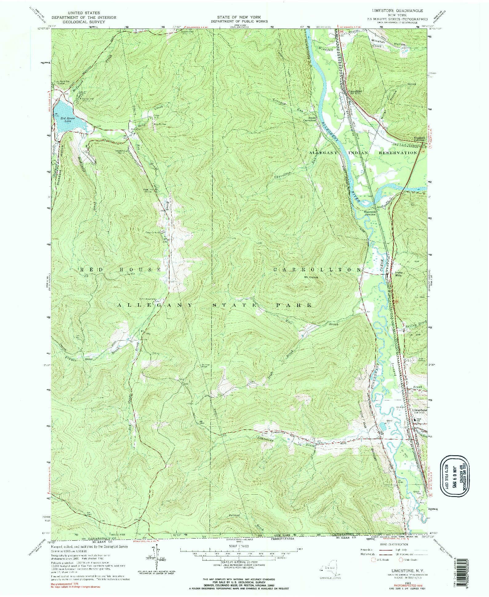 USGS 1:24000-SCALE QUADRANGLE FOR LIMESTONE, NY 1961