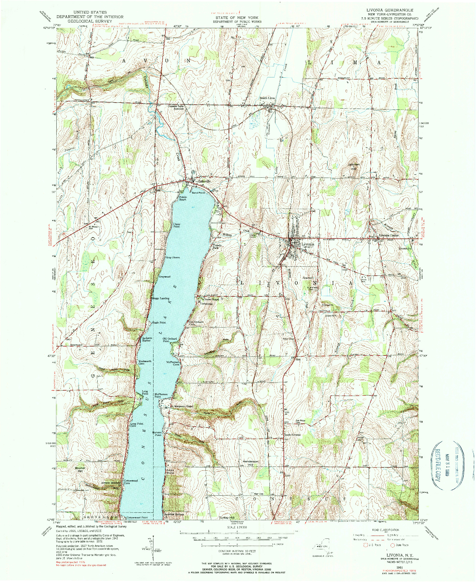 USGS 1:24000-SCALE QUADRANGLE FOR LIVONIA, NY 1951