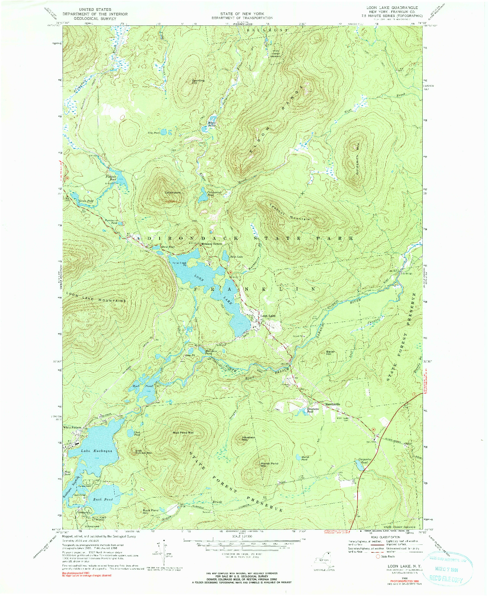 USGS 1:24000-SCALE QUADRANGLE FOR LOON LAKE, NY 1968