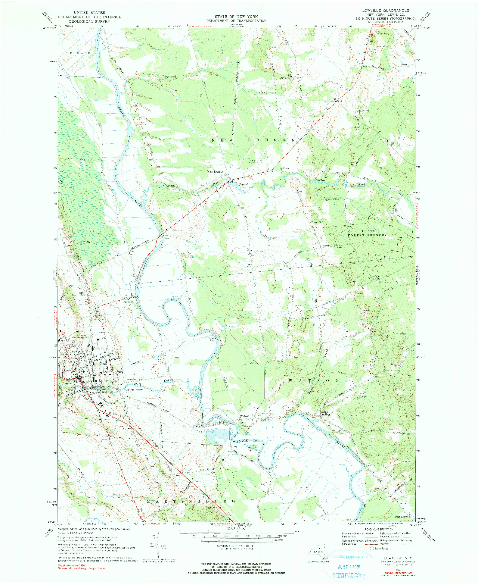 USGS 1:24000-SCALE QUADRANGLE FOR LOWVILLE, NY 1966