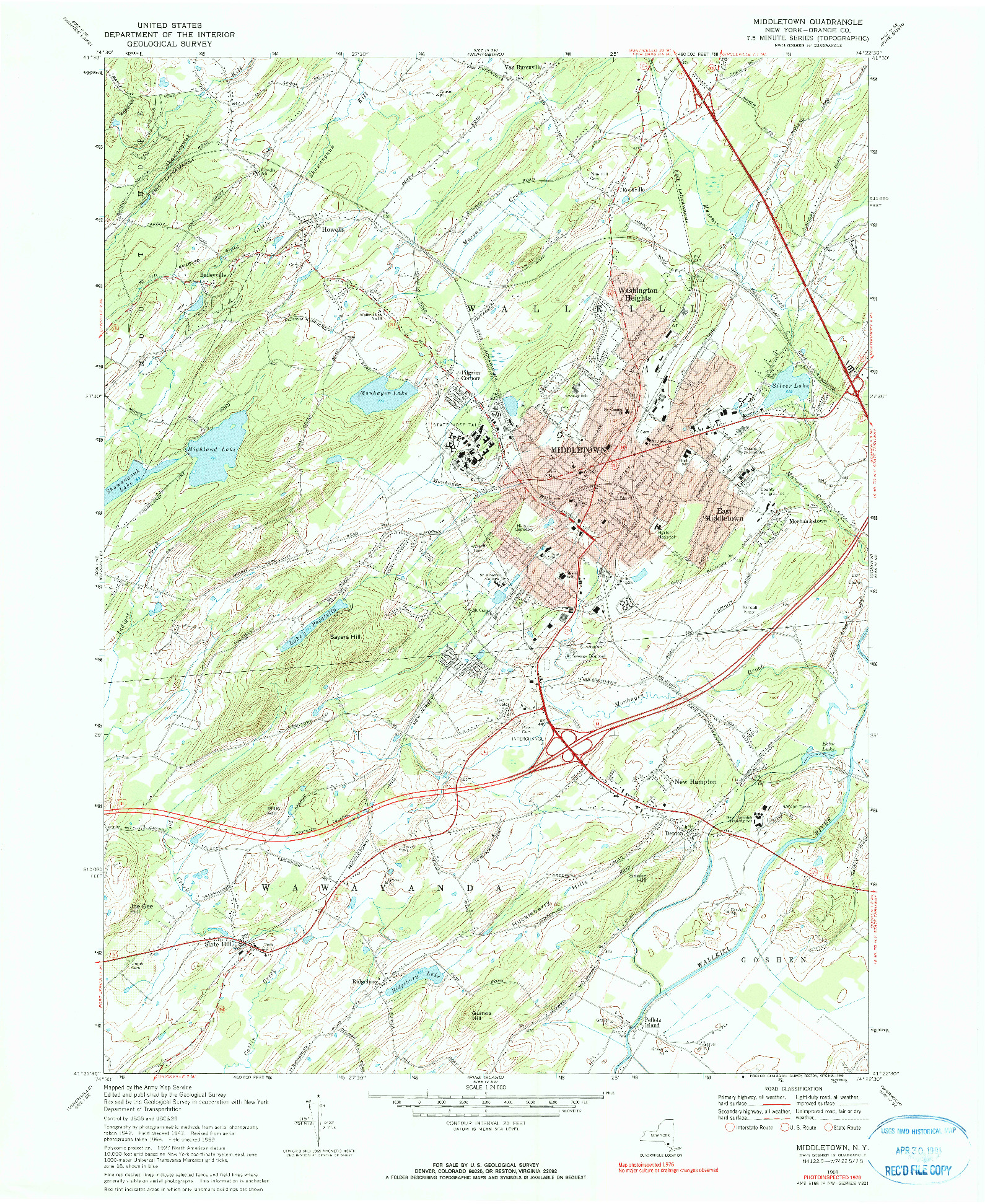 USGS 1:24000-SCALE QUADRANGLE FOR MIDDLETOWN, NY 1969