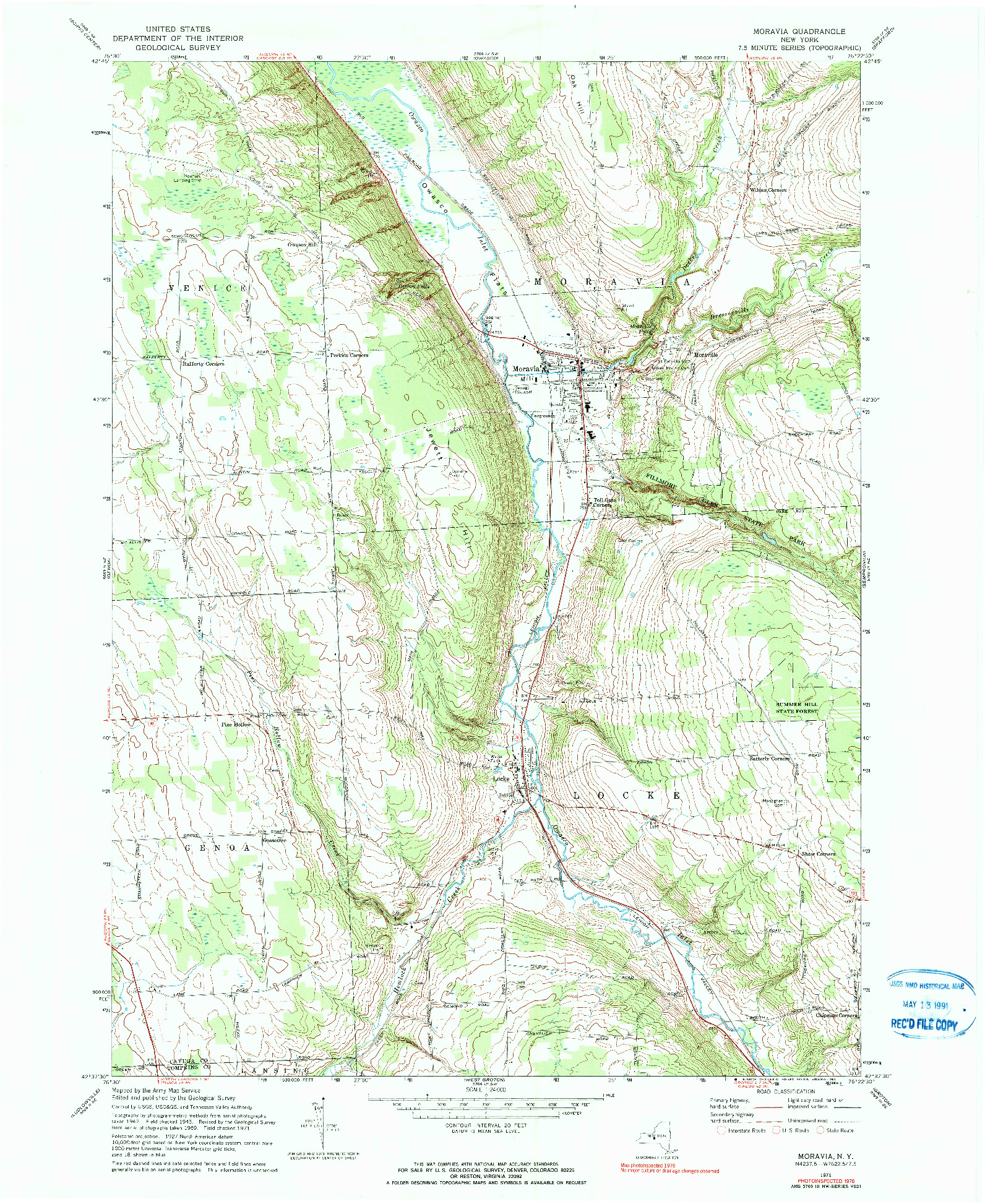 USGS 1:24000-SCALE QUADRANGLE FOR MORAVIA, NY 1971