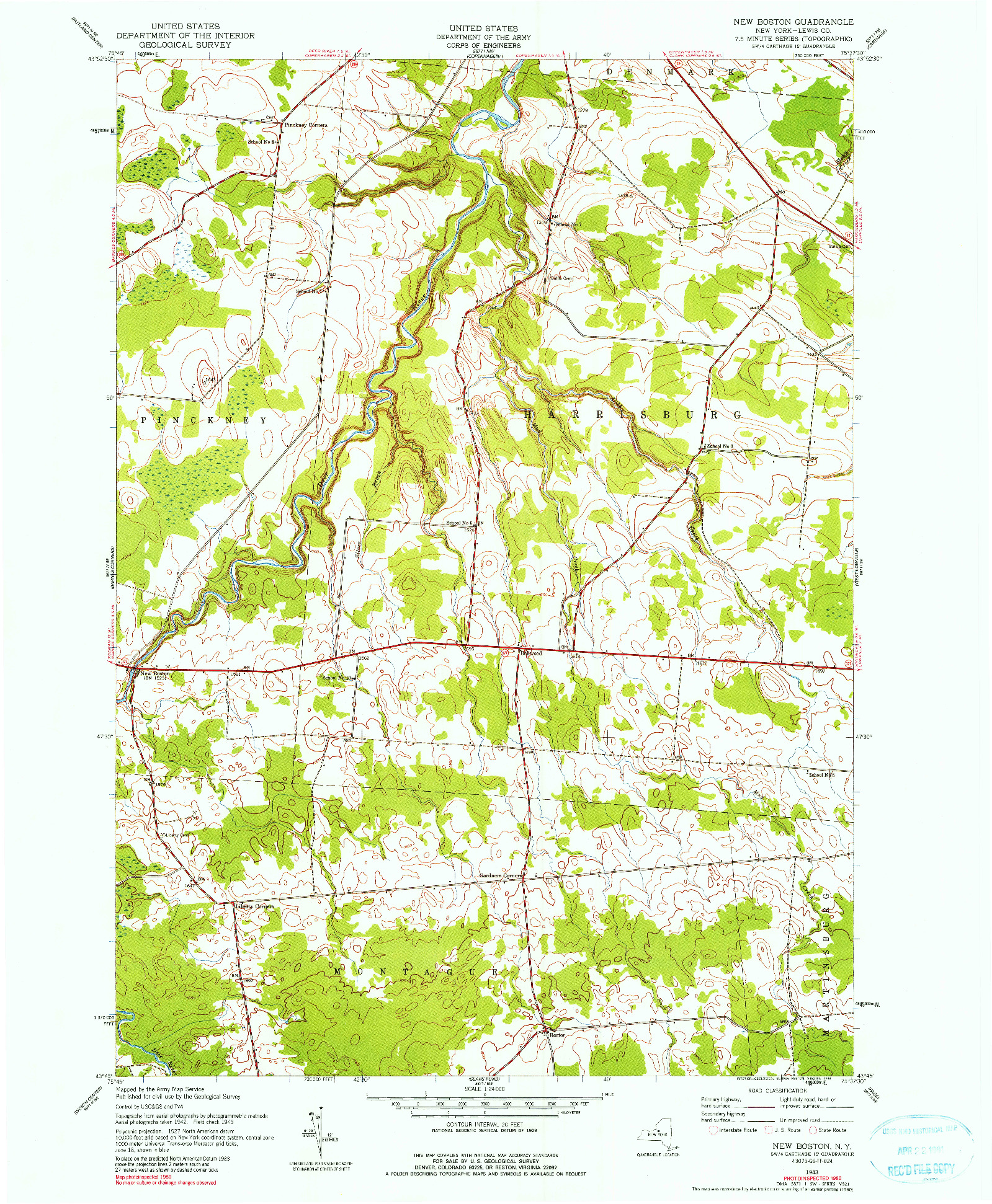 USGS 1:24000-SCALE QUADRANGLE FOR NEW BOSTON, NY 1943