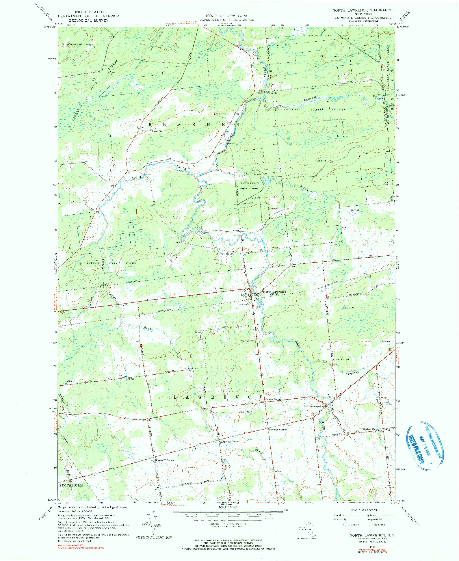 USGS 1:24000-SCALE QUADRANGLE FOR NORTH LAWRENCE, NY 1964