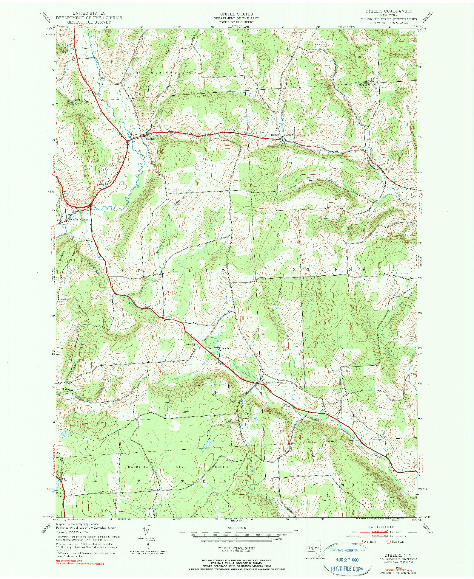 USGS 1:24000-SCALE QUADRANGLE FOR OTSELIC, NY 1943